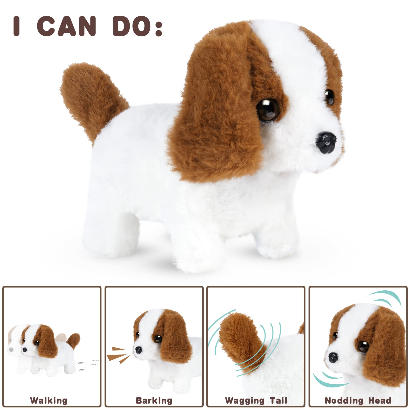 OSDUE Interactive Plush Dog Toy with Shaking Tail & Walking - Electronic Puppy Toy for Early Education & Training | Fun Birthday Gift for Dogs with Leash & Bell | Perfect for Playtime, Training & Cuddling