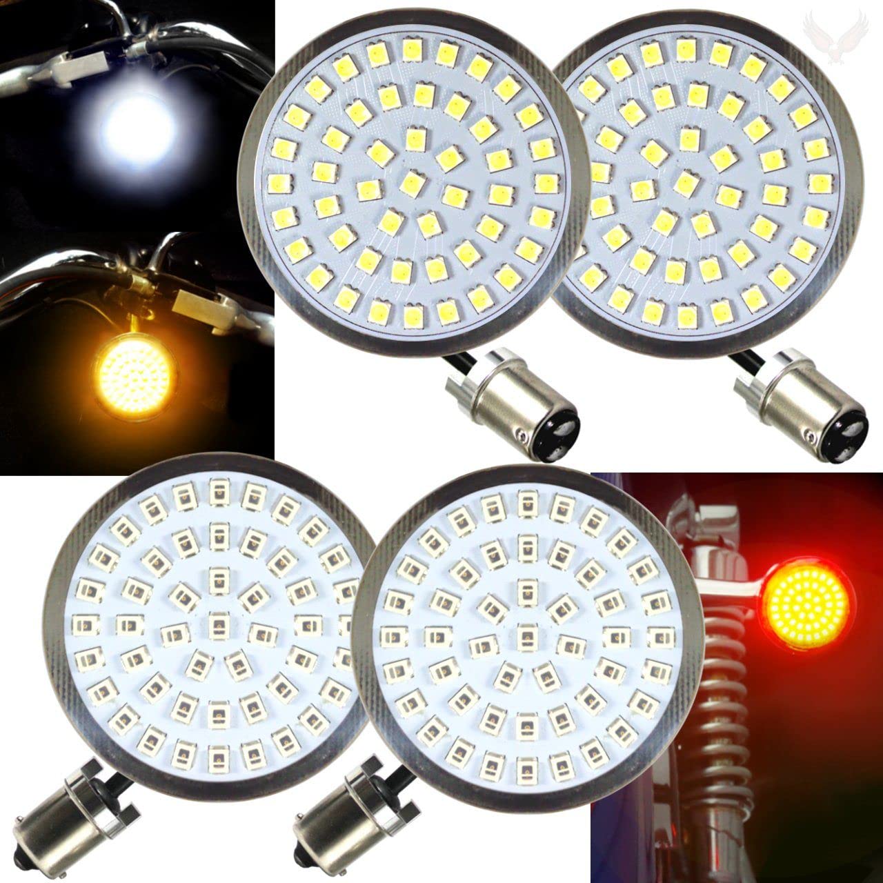 Harley Davidson LED Turn Signal Kit - Eagle Lights Gen II Front & Rear with White Running Lights, 1157 Base (Front) & 1156 Base (Rear), Includes Load Equalizer & Smoked Lenses - Perfect for Custom Motorcycle Lighting Upgrades & Night Riding Safety