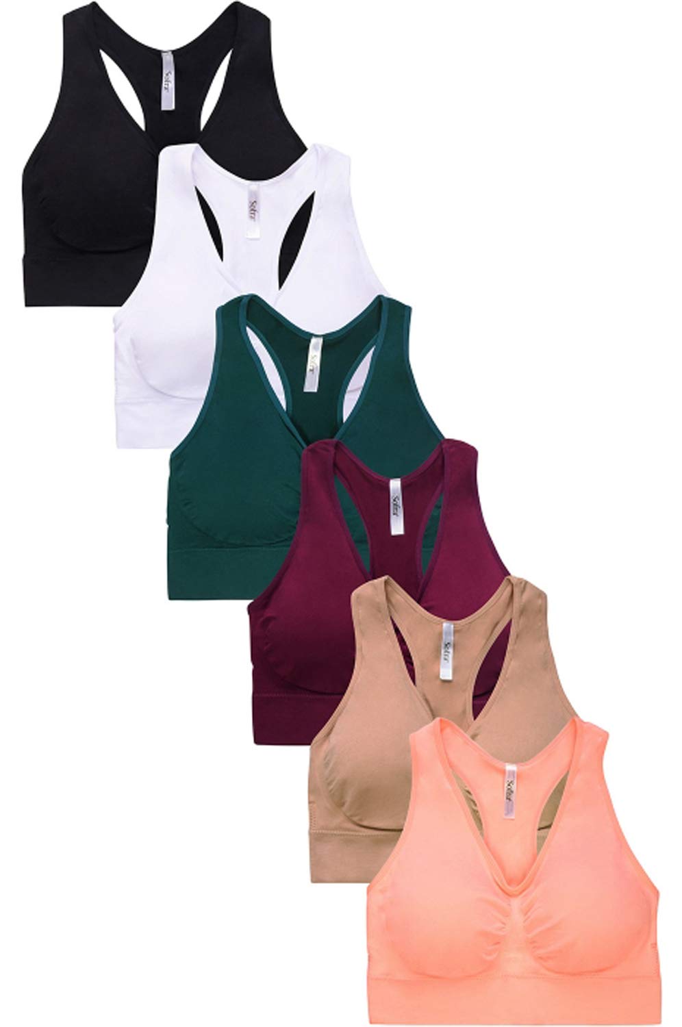 Sofra Women's 6-Pack Sports Bras - High Support Workout Tops for Running, Yoga & Gym - Breathable Comfort for Active Lifestyles