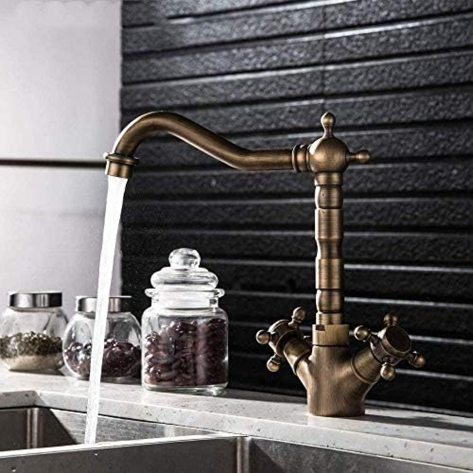 CRJUS 360 Degree Rotating Kitchen Faucet - Antique Bronze Finish Hot & Cold Water Sink Faucet for Bathroom & Kitchen - Perfect for Modern Homes, RV, and Small Space Installations