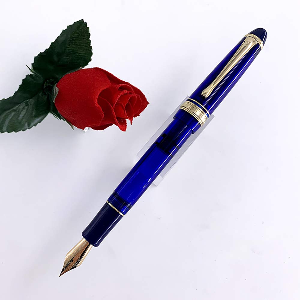 Lanxivi Yongsheng 699 Vacuum Filling Fountain Pen with 14K Gold Fine Nib - Blue Translucent Acrylic Body | Premium Writing Instrument for Calligraphy, Journaling & Office Use