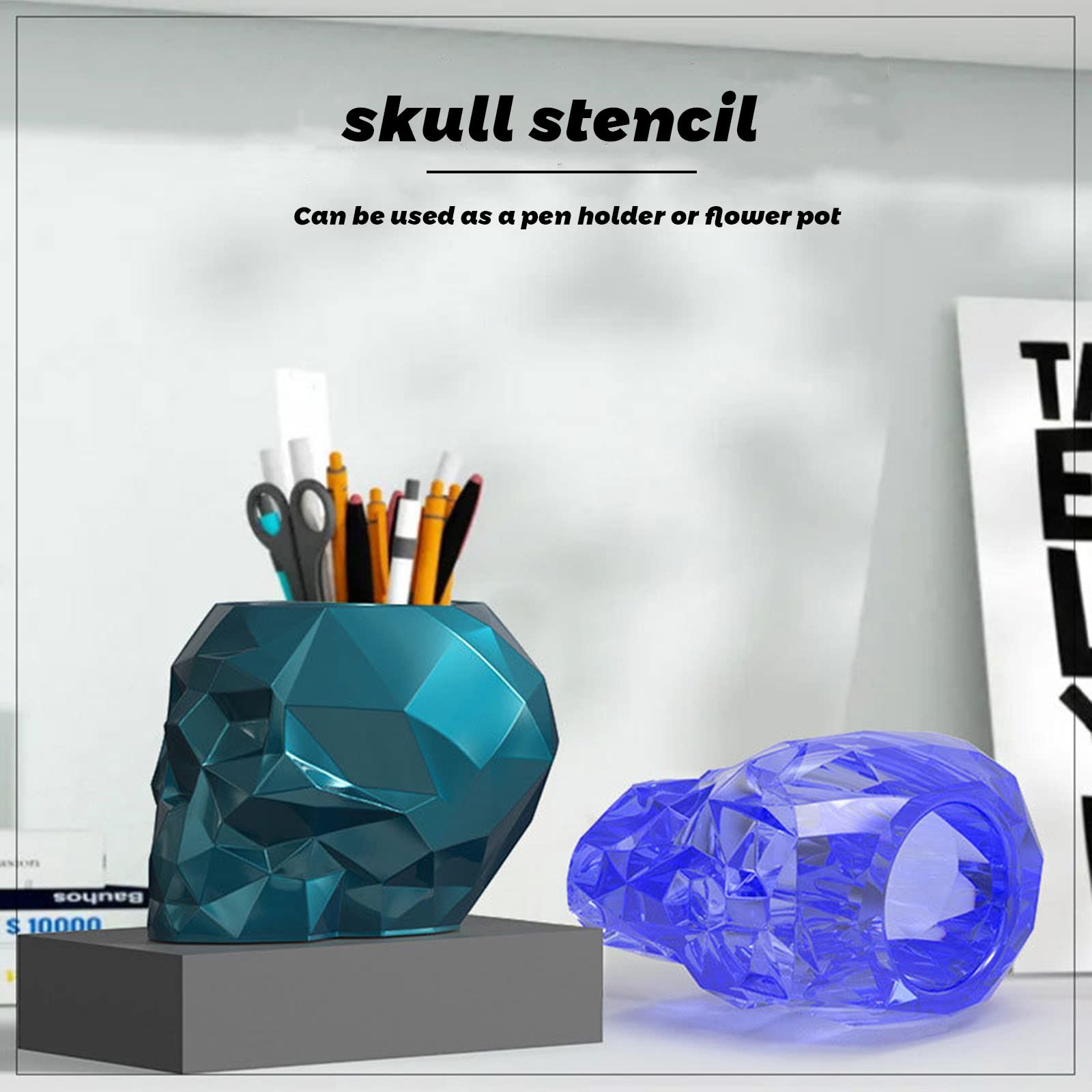3D Skull Shape Silicone Epoxy Resin Molds for Storage Box - Makeup Brush Holder, Jewelry Organizer, Pen Cup & Flower Pot - Unique Home Decor for Gothic, Halloween & Craft Room Decorations