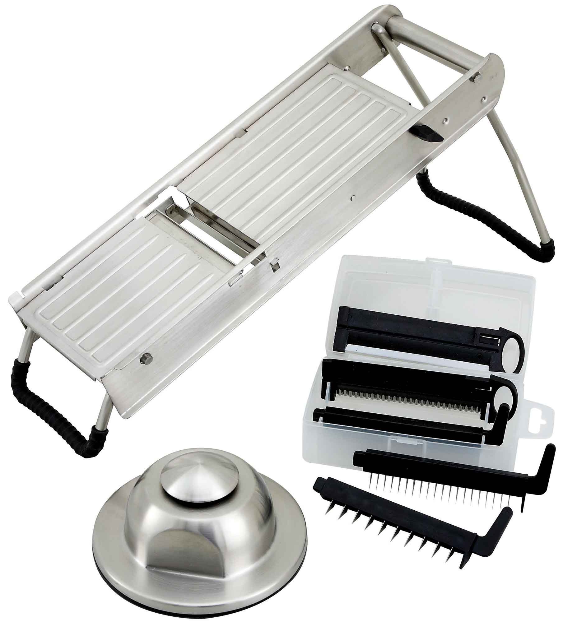 Premium Winco Winware Stainless Steel Mandoline Slicer Set with Hand Guard - Professional Vegetable & Fruit Slicer for Kitchen, Salad Prep & Food Presentation