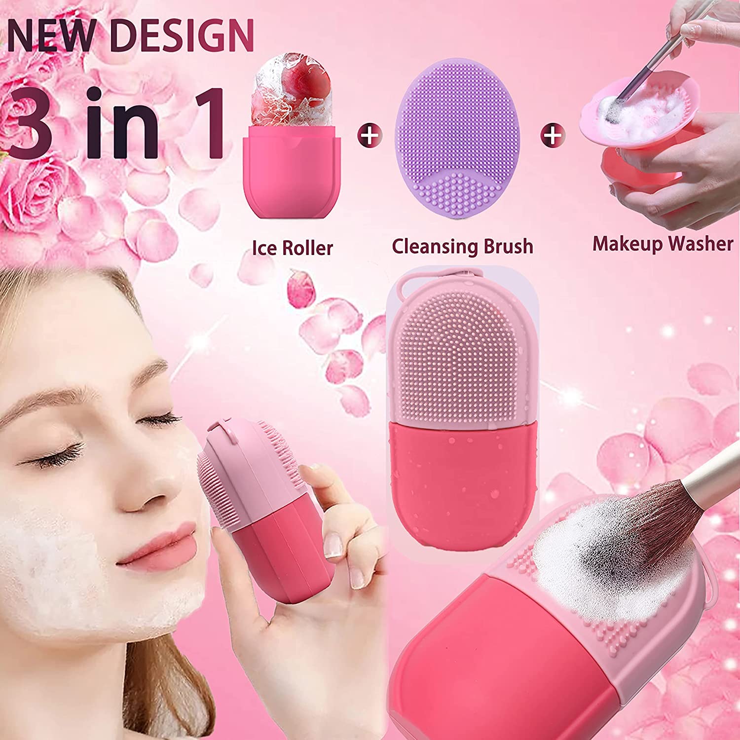 XSKY Ice Roller for Face Massager with Scrub - Cooling Facial Massage Tool to Enhance Skin Glow, Shrink Pores & Tighten Skin | Reusable Face Roller for Women | Perfect for Morning Routine, Post-Workout Recovery & Makeup Prep