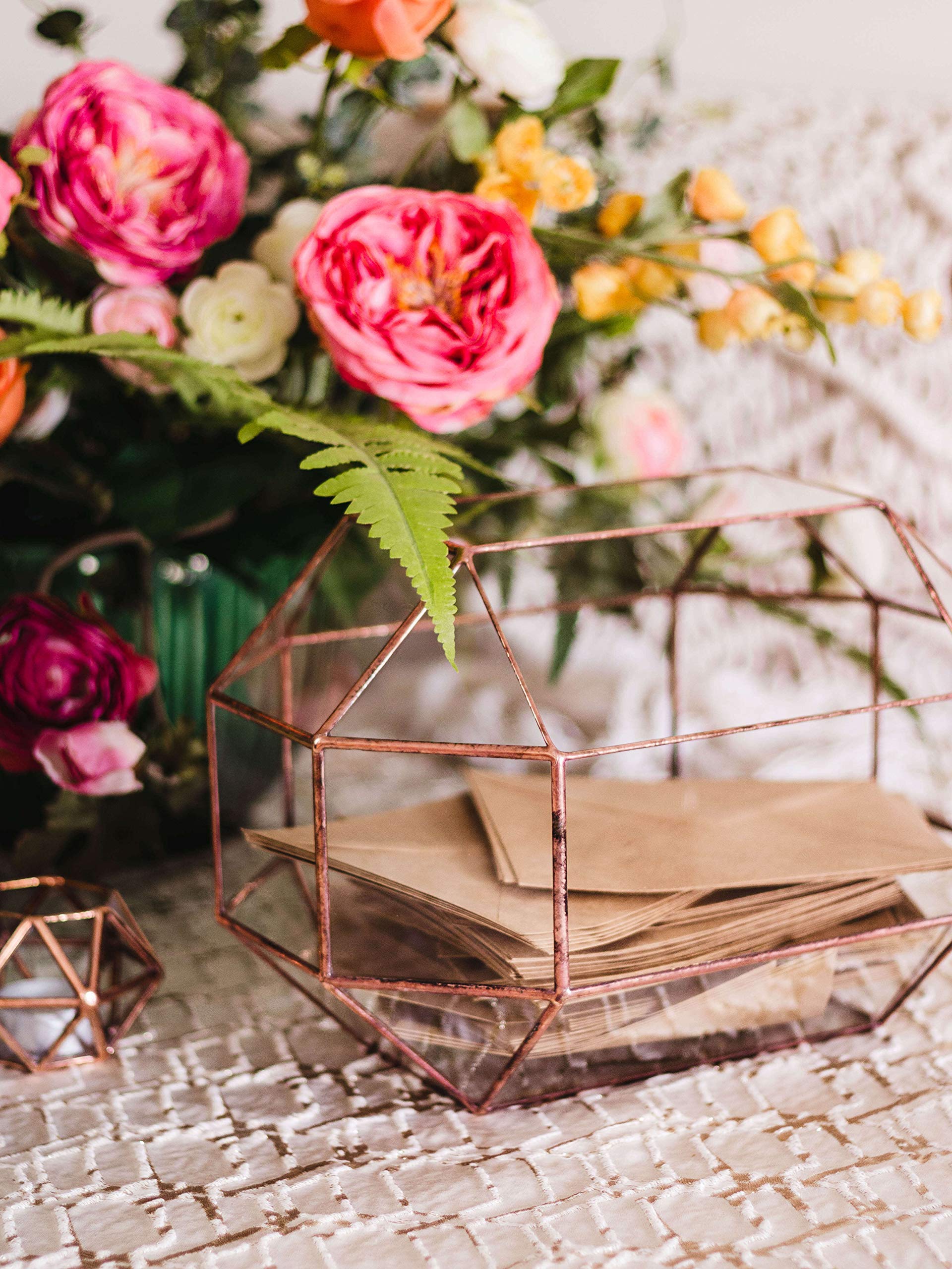 Clear Card Box - Large Glass Geometric Wedding Card Holder | Wishing Well Gift Box | Conservatory Envelope Keeper | Sweetheart Table & Gift Table Decor | Wedding Money Box (Copper, Silver, Black) - Perfect for Wedding Receptions, Bridal Showers & Anniversary Celebrations