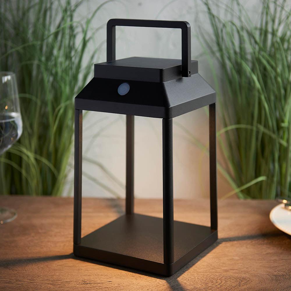 Solar Powered Outdoor Table Lamp - 1 Light Black Endon Lantern for Patio, Garden, and Backyard Decor