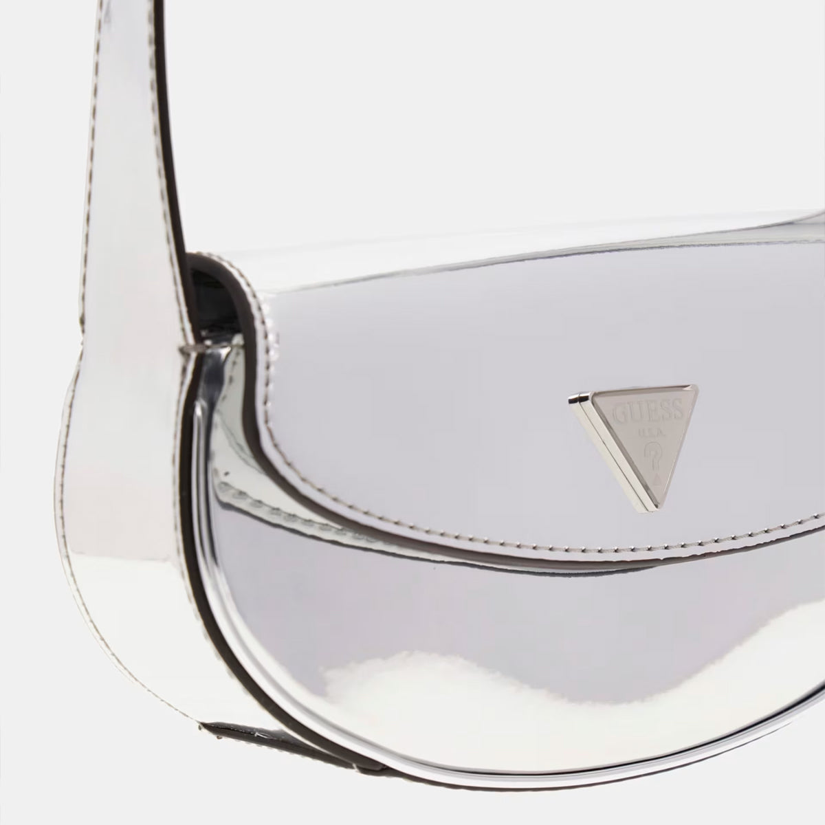 Guess Arnela Specchio Silver Shoulder Bag for Women | Fashion Mirror-Design Crossbody Purse | HWMY9496780 | Perfect for Parties, Date Nights & Evening Events