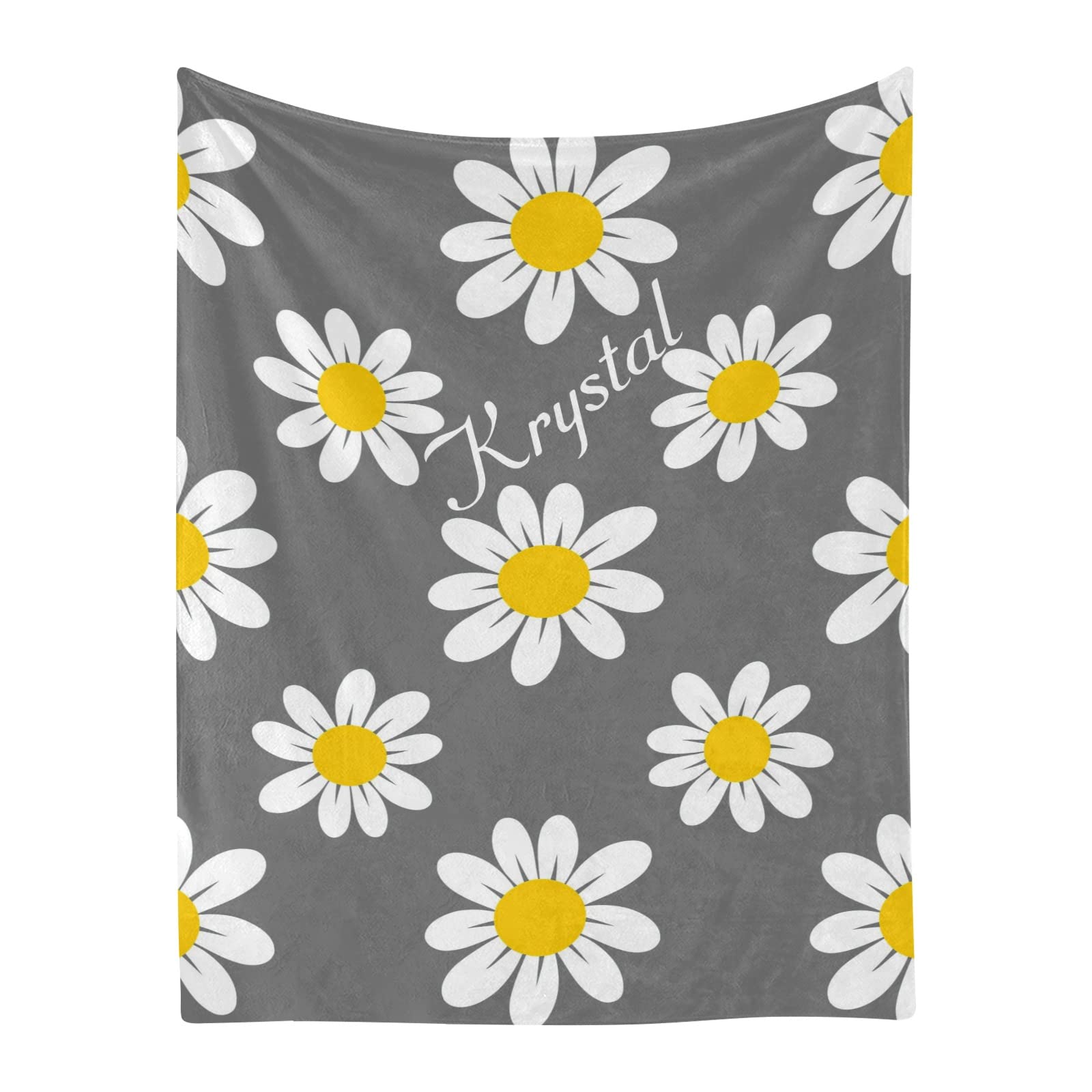 Personalized Gray Daisy Baby Blanket with Name - Custom Newborn Swaddle Blanket 30x40 Inches - Soft Infant Blanket for Boys & Girls - Perfect Baby Shower Gift & Nursery Essential