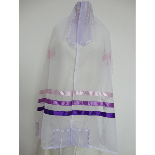 Elegant Lilac and Purple Striped Tallit for Women & Girls - Perfect for Bat Mitzvah Ceremonies, Synagogue Services & Jewish Prayer Shawl