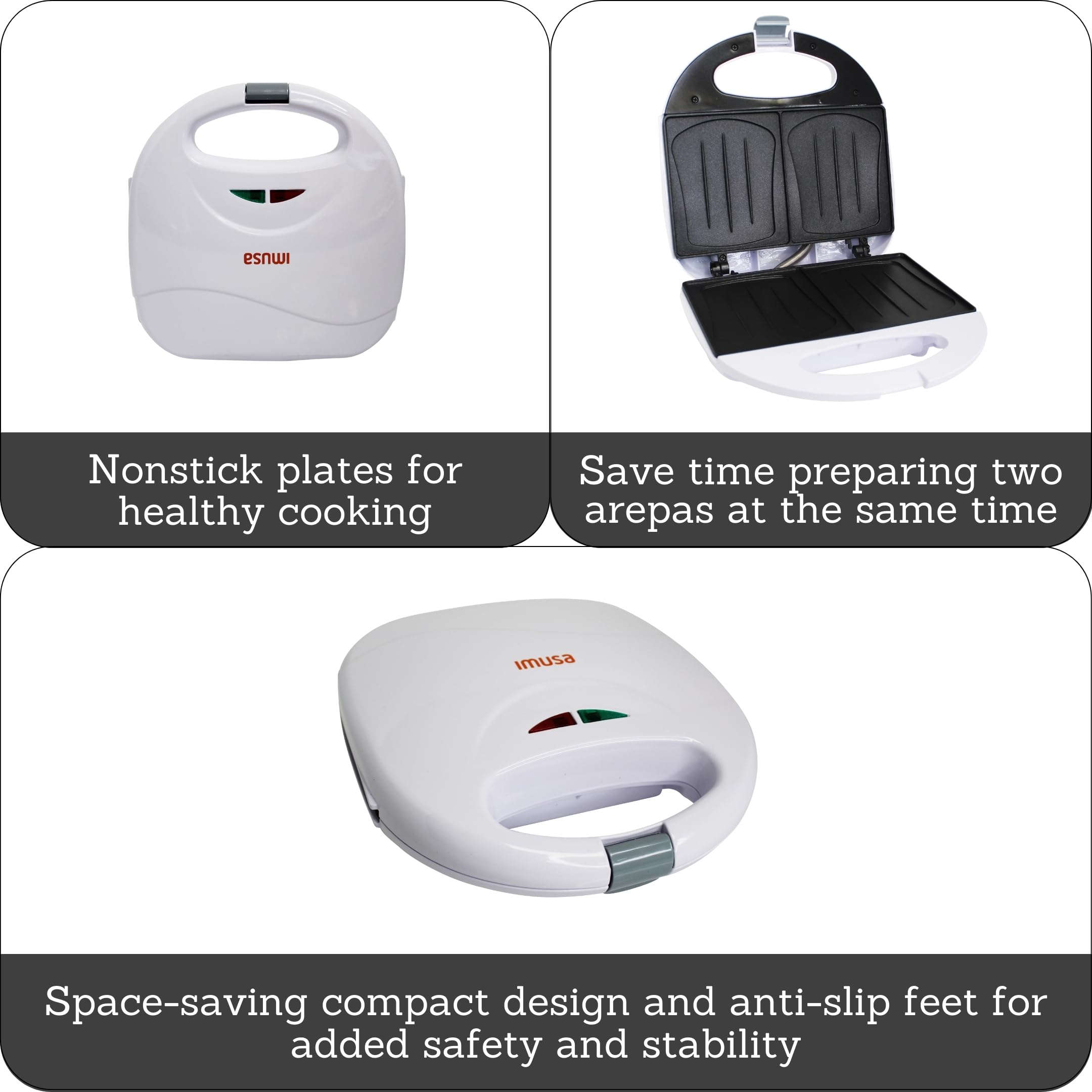 IMUSA 2-Slot Electric Sandwich Maker - White (GAU-80108) with Indicator Lights | Perfect for Quick Breakfasts, Lunches & Snacks at Home or Office