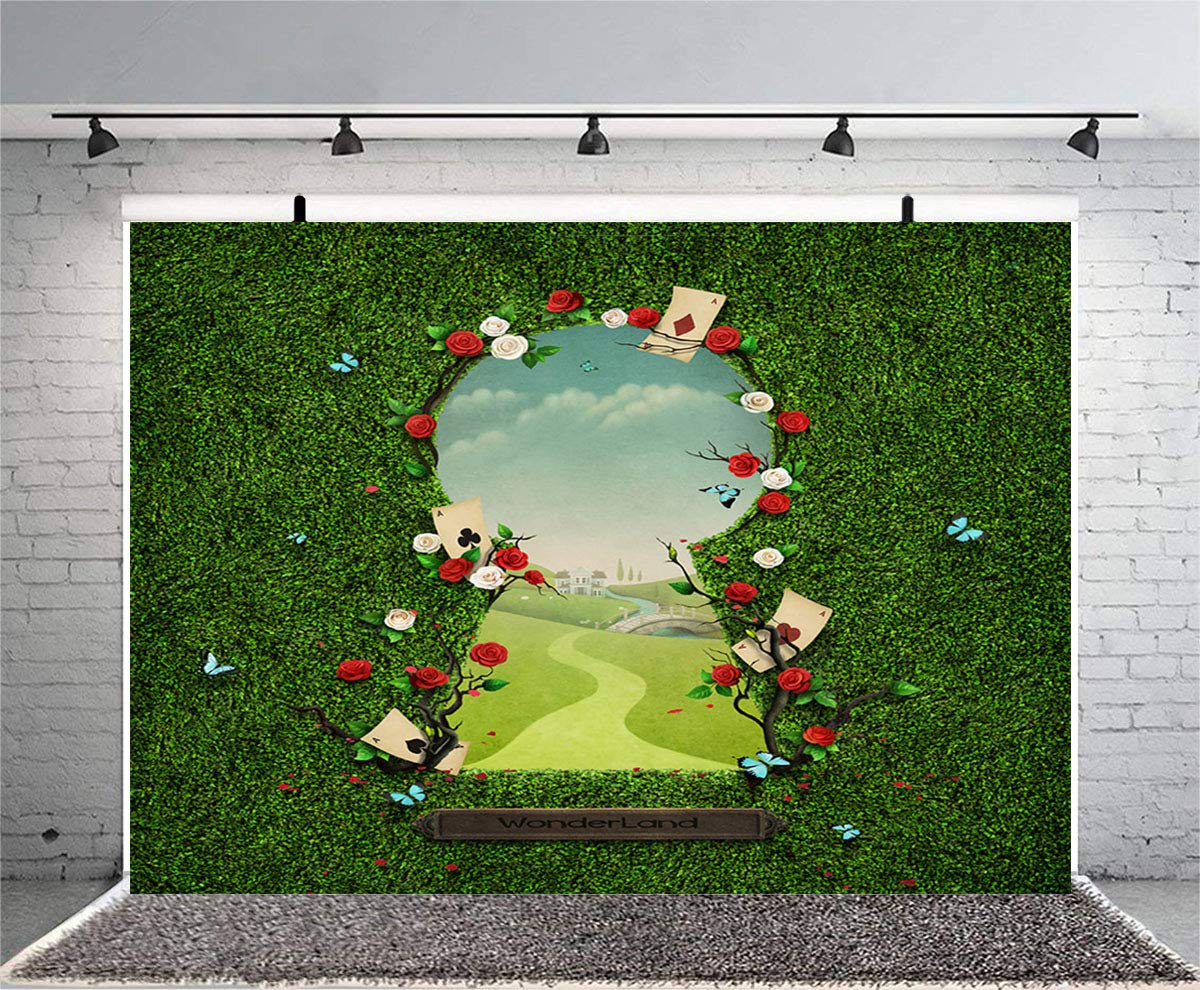 Sensfun 8x6ft Wonderland Photo Backdrop - Fantasy Fairy Tale Green Grass Gate Photography Background for Kids, Newborn Girls Birthday, Cake Table, Photo Booth, Studio Props (SXY1326) | Perfect for Birthday Parties, Baby Showers, and Themed Events
