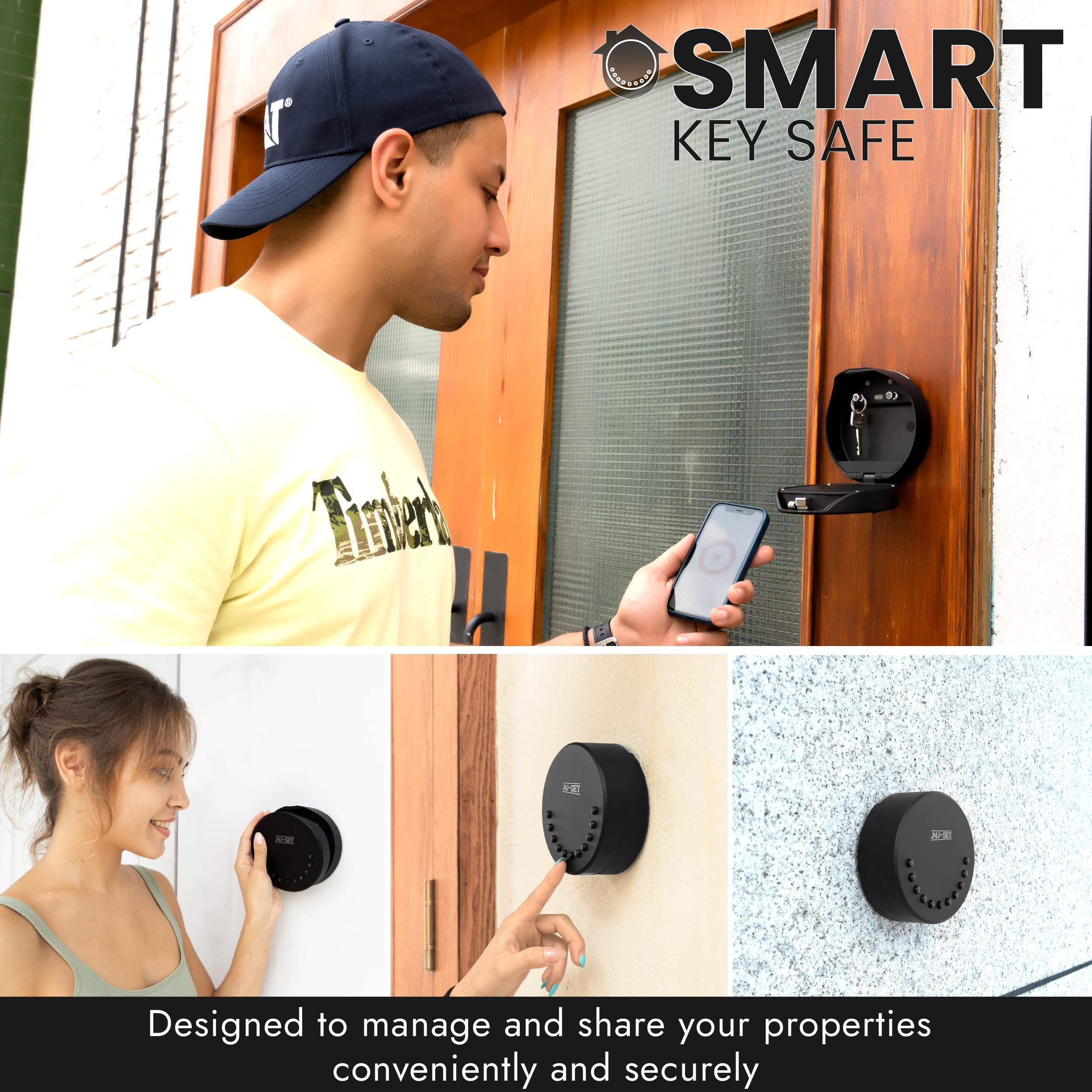 NU-SET Smart-Box Series Electronic Combination Lock - Wall Mount Key Safe with Digital Keypad | Secure Key Sharing Solution for Home, Office & Commercial Use | Weatherproof Key Storage Box for Airbnb Hosts, Realtors & Property Managers (Black)