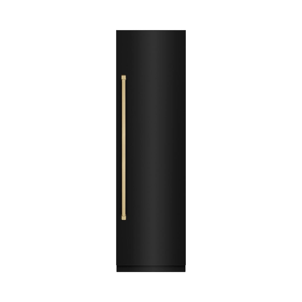ZLINE Autograph Edition 24 Inch 12.5 Cu Ft Column Refrigerator - Black Stainless Steel with Graphite Gray Interior & Champagne Bronze Accents (RCRVZ BS 24 CB) | Perfect for Modern Kitchens & Open Concept Living Spaces