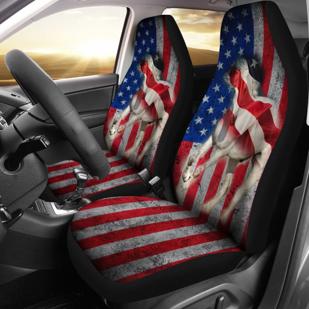 American Flag Big Horse All-Weather Protective Car Seat Covers - Durable Front & Back Seat Protectors for Trucks, SUVs & Vehicles (211103) - Perfect for Road Trips, Outdoor Adventures & Daily Commutes