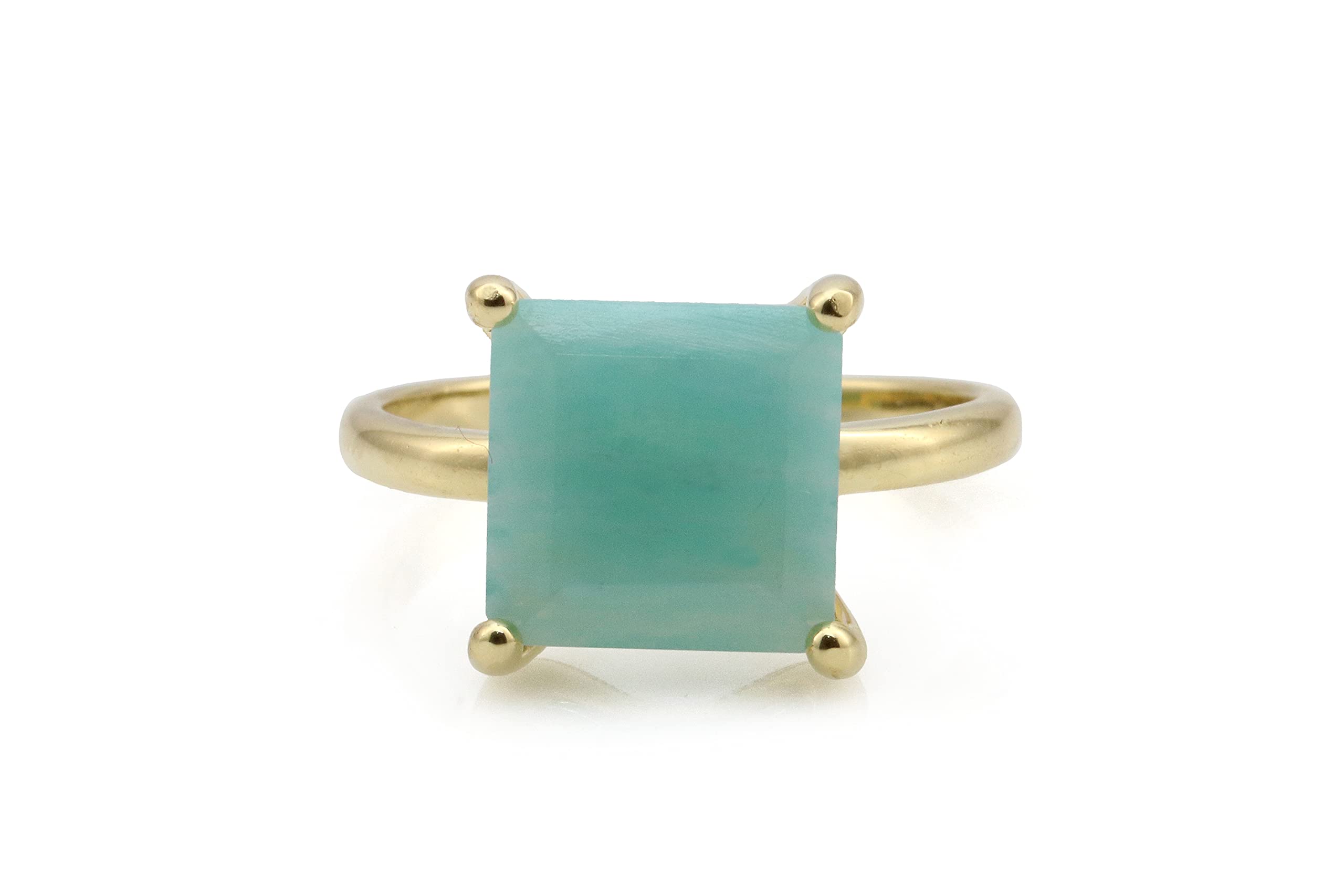 Amazonite Gemstone Ring - Customizable Square Anemone Ring for Women - Handmade Dainty Jewelry, Fashion & Engagement Ring - All Sizes Available - Perfect for Everyday Wear, Special Occasions & Gifts