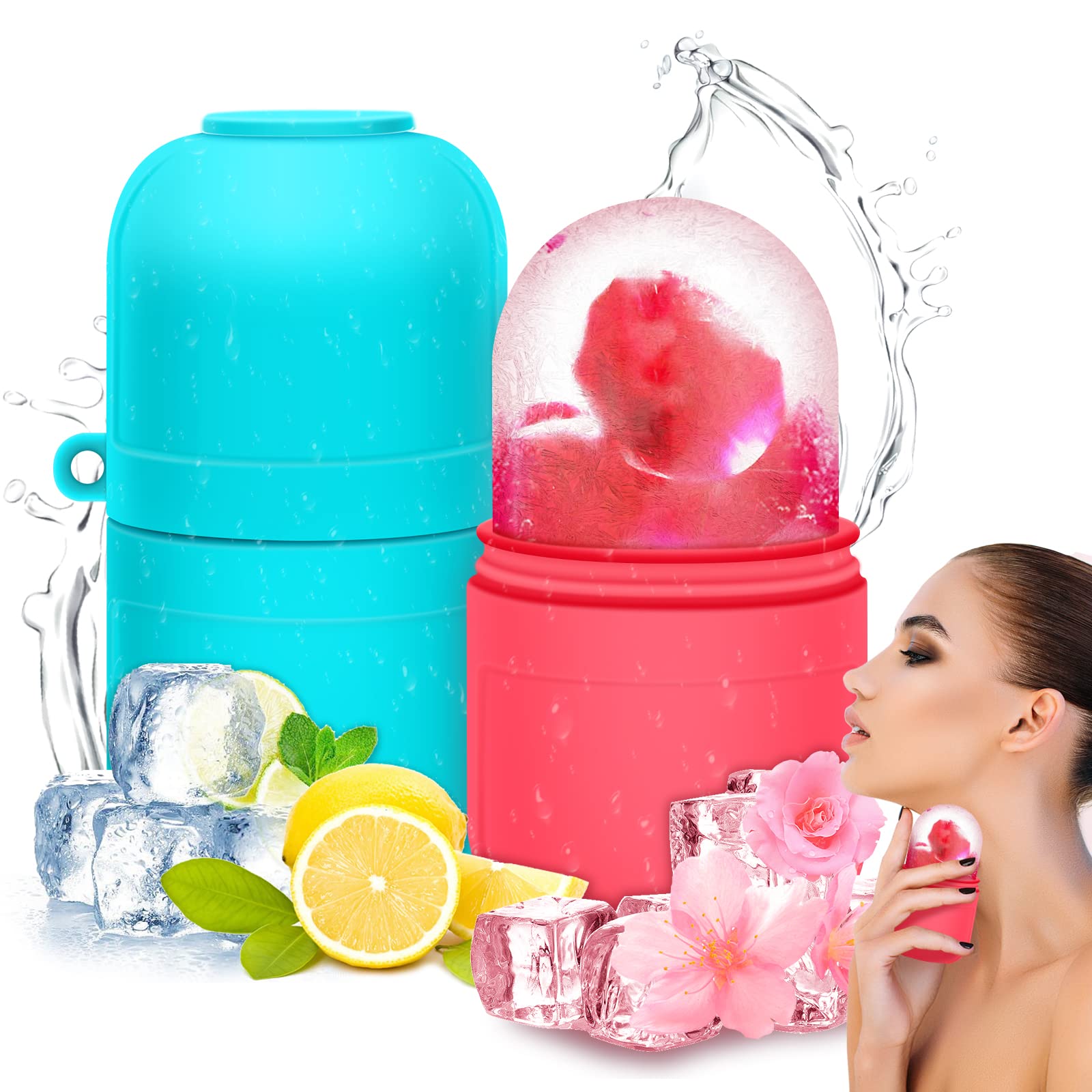 SerDa-Run 2-Pack Ice Face Roller & Gua Sha Massage Tool - Cooling Facial Roller for Puffy Eyes, Dark Circles & Skin Tightening - Reduce Fine Lines & Brighten Skin - Blue & Pink Set for Home & Spa Skincare Routine