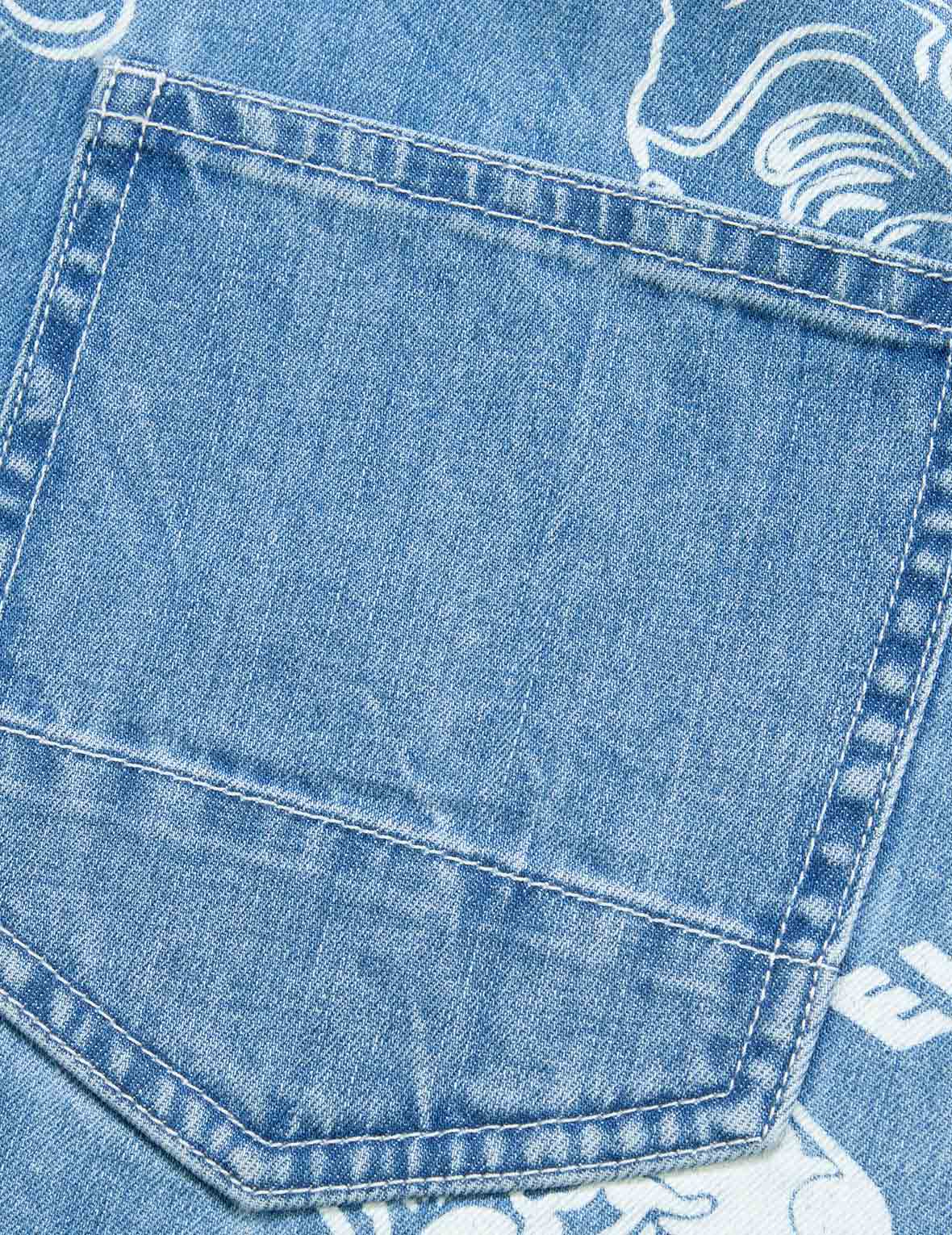 Trendy Allover Godhead & Logo Print Denim Shirt for Men - Vintage Washed Distressed Denim Top for Casual Wear, Street Style & Music Festivals