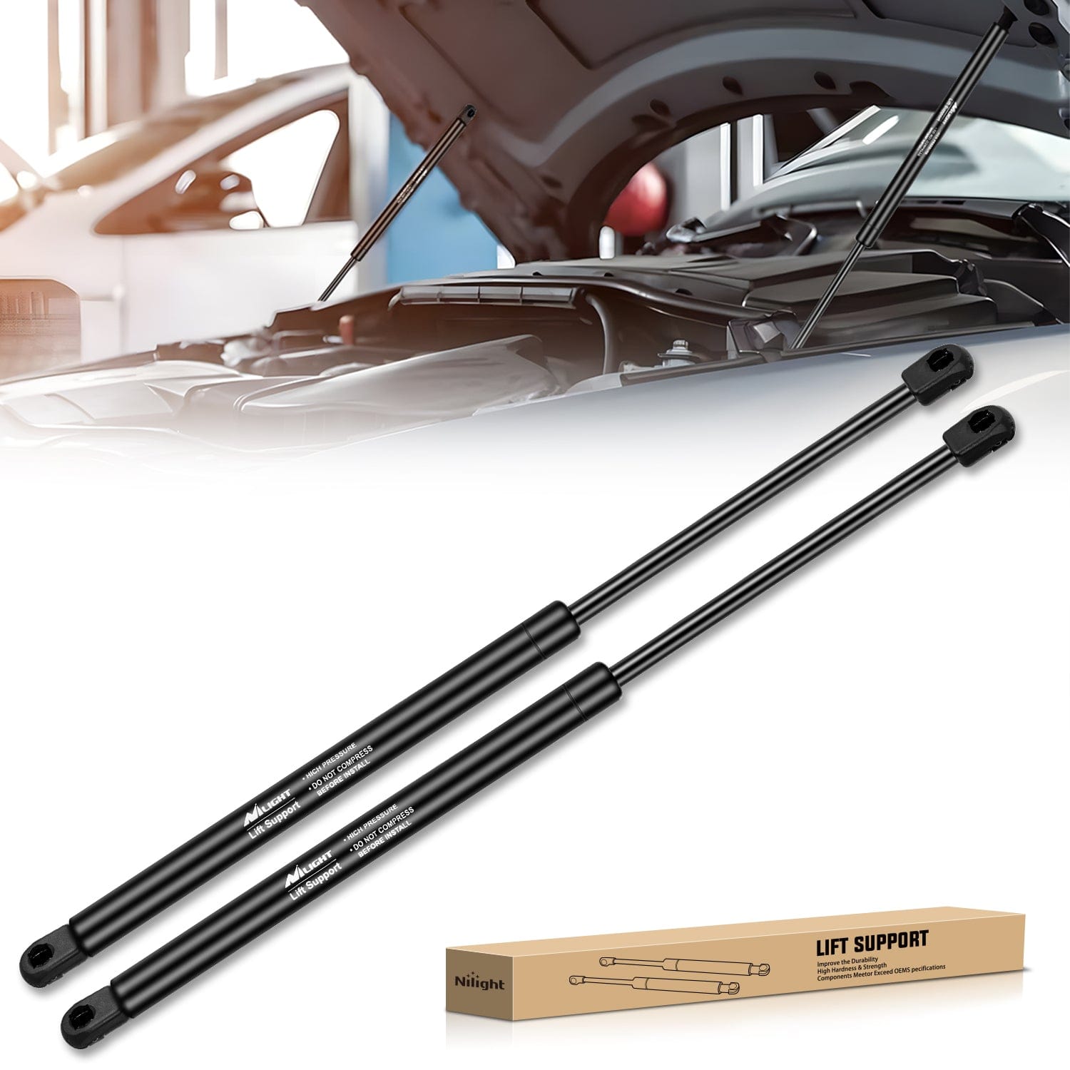 2 Pack Lift Support Struts Replacement for Ford F150 2004-2008 & Lincoln Mark LT 2008 - Front Hood Gas Springs Shock Rods - Perfect for Easy Hood Access and Maintenance