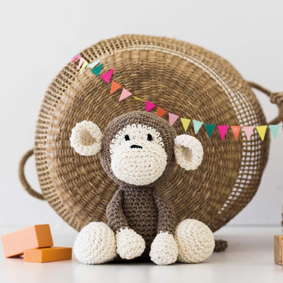 Eco Barbante Milano Taupe Cotton Monkey Mace Crochet Amigurumi Kit - DIY Handmade Crochet Toy for Kids, Perfect for Gifts, Home Decor & Craft Lovers