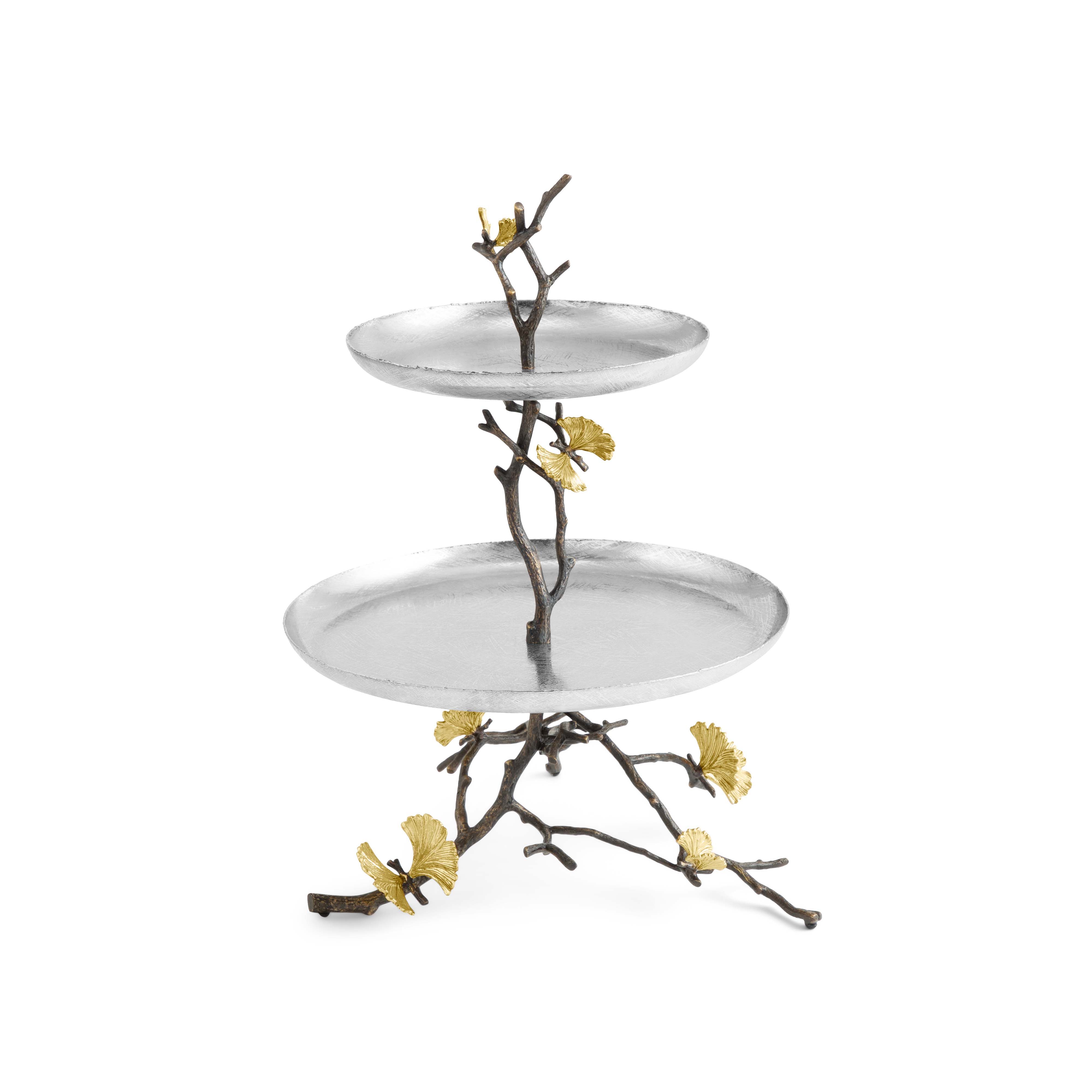 Butterfly Ginkgo 2 Tier Shelf - Decorative Display Stand for Home Decor, Books & Plants | Perfect for Living Room, Bedroom or Office Organization