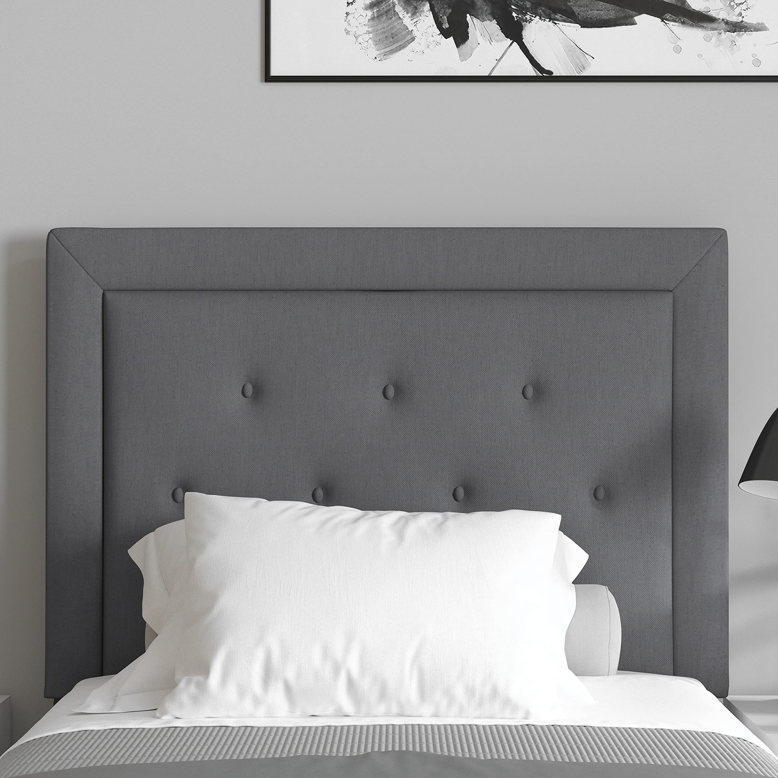 Merrick Lane Mallory Twin Size Platform Bed - Tufted Upholstered Bed Frame with Light Gray Fabric - Perfect for Small Bedrooms, Guest Rooms & Dorm Rooms