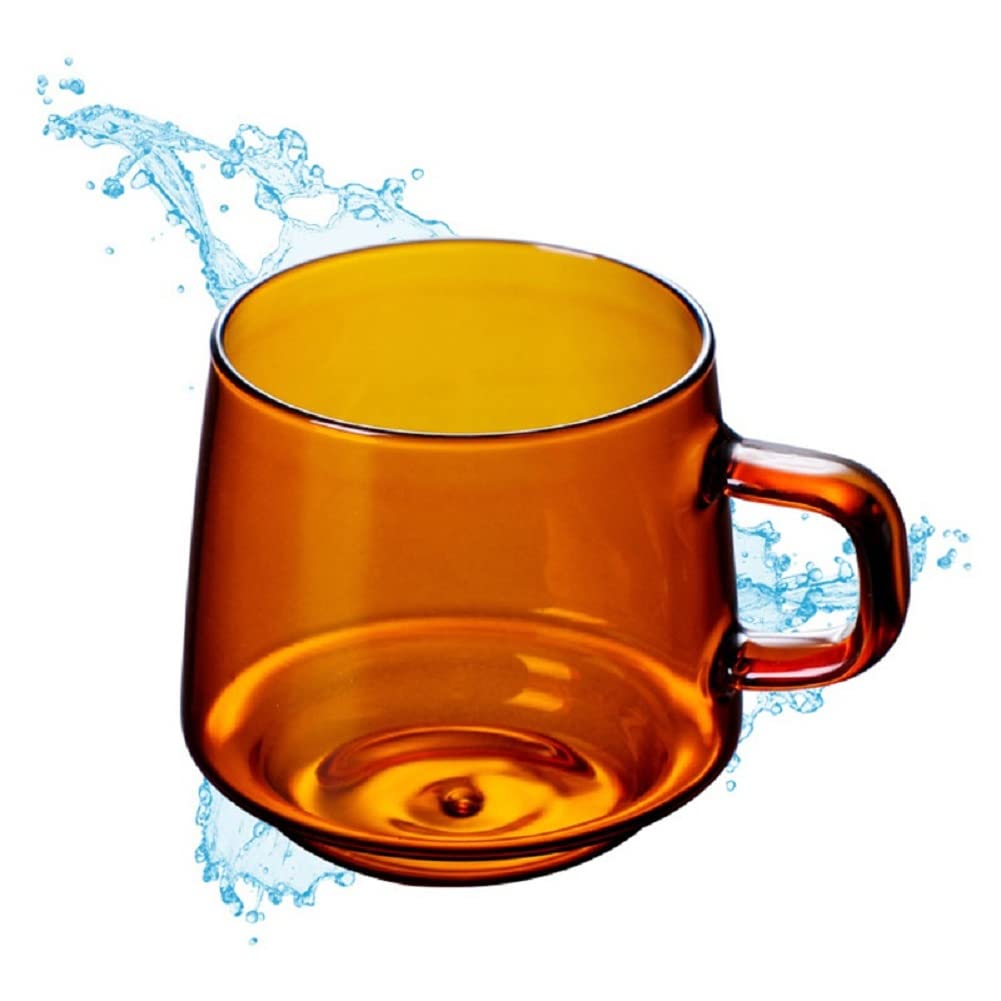 Vintage Ochine Glass Tea Cups and Saucers Set - 6-Piece Amber Glass Coffee Mugs with Handle for Espresso, Cappuccino, Latte, Tea & Milk - Elegant Drinking Glasses for Home, Cafe, Restaurant & Gift Giving