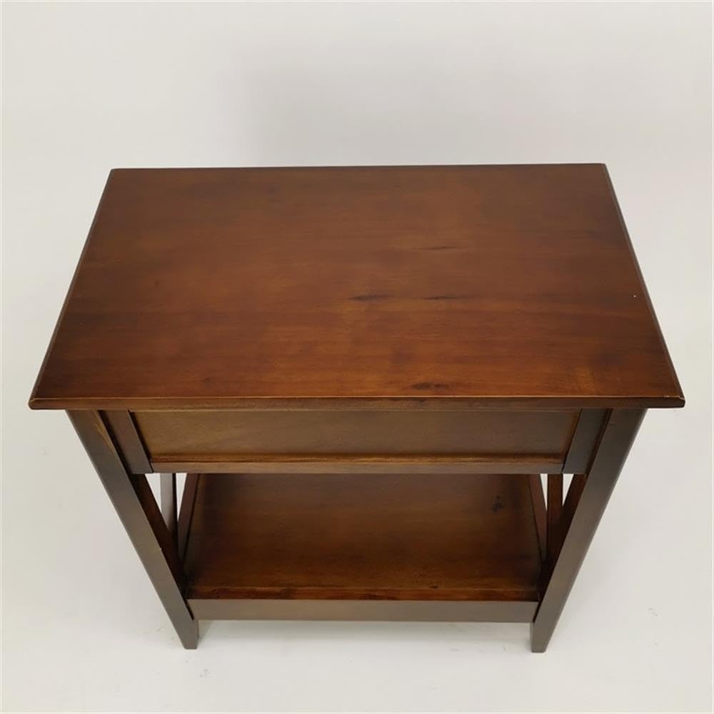 Wayborn Nightstand with Drawer - Solid Birch Wood Bedside Table, Brown - Perfect for Bedroom, Living Room, or Office Storage