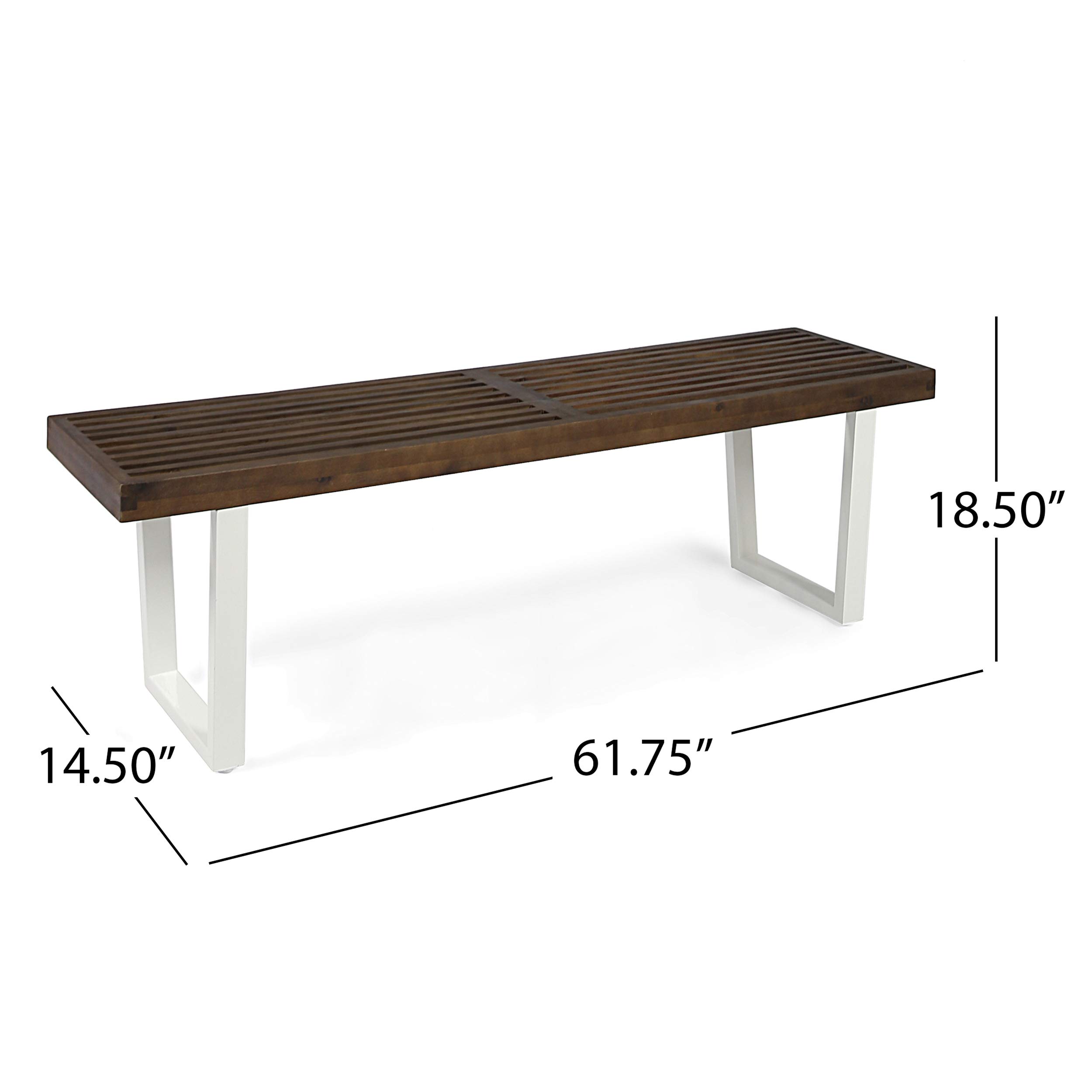 Christopher Knight Home Joa Patio Dining Bench - Acacia Wood with Iron Legs - Modern Contemporary Outdoor Furniture - Dark Brown & White Wash - Perfect for Backyard, Garden, and Patio Dining Sets