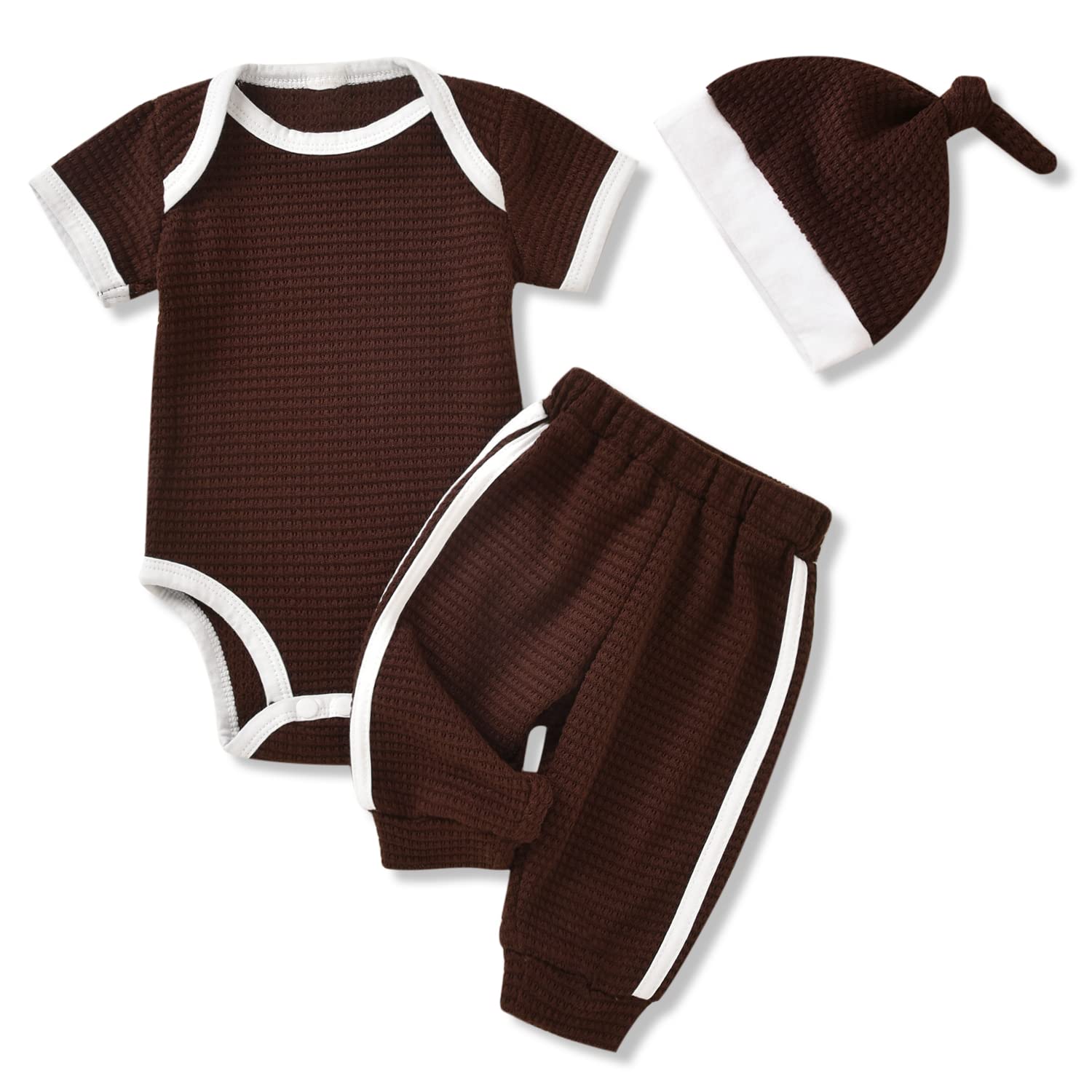 Unisex Preemie Baby Clothes - Neutral Waffle Romper & Pants Set for Newborn Boys & Girls | Soft Short Sleeve Outfit for Hospital, Photo Shoots & Daily Wear