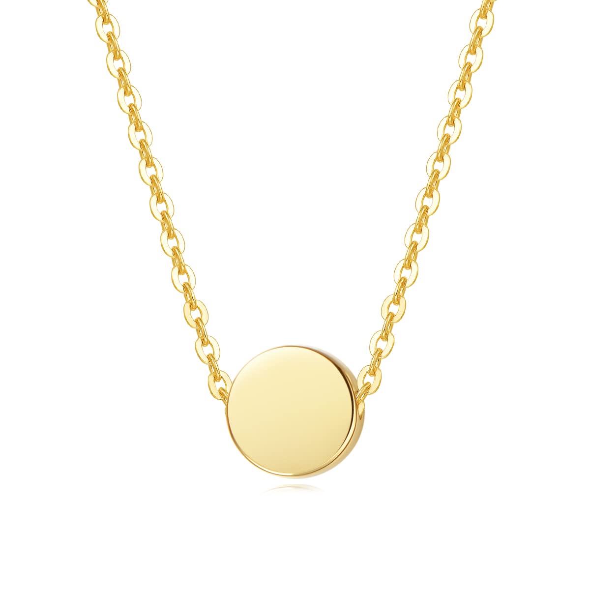 14K Yellow Gold Minimalist Dot Coin Necklace - 6mm Round Tiny Pendant with 16+2 Inch Extender Chain, Dainty Everyday Jewelry for Women, Perfect Mother's Day Gift & Layering Piece