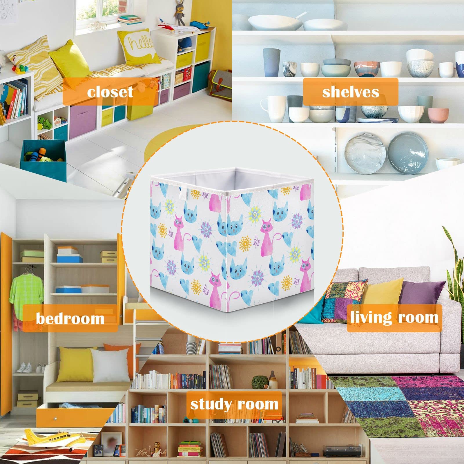 Collapsible Rectangular Storage Bins for Cats - Large Foldable Toy Organizer Cubes for Kids Bedroom & Playroom | Perfect for Pet Supplies, Toys, and Room Organization