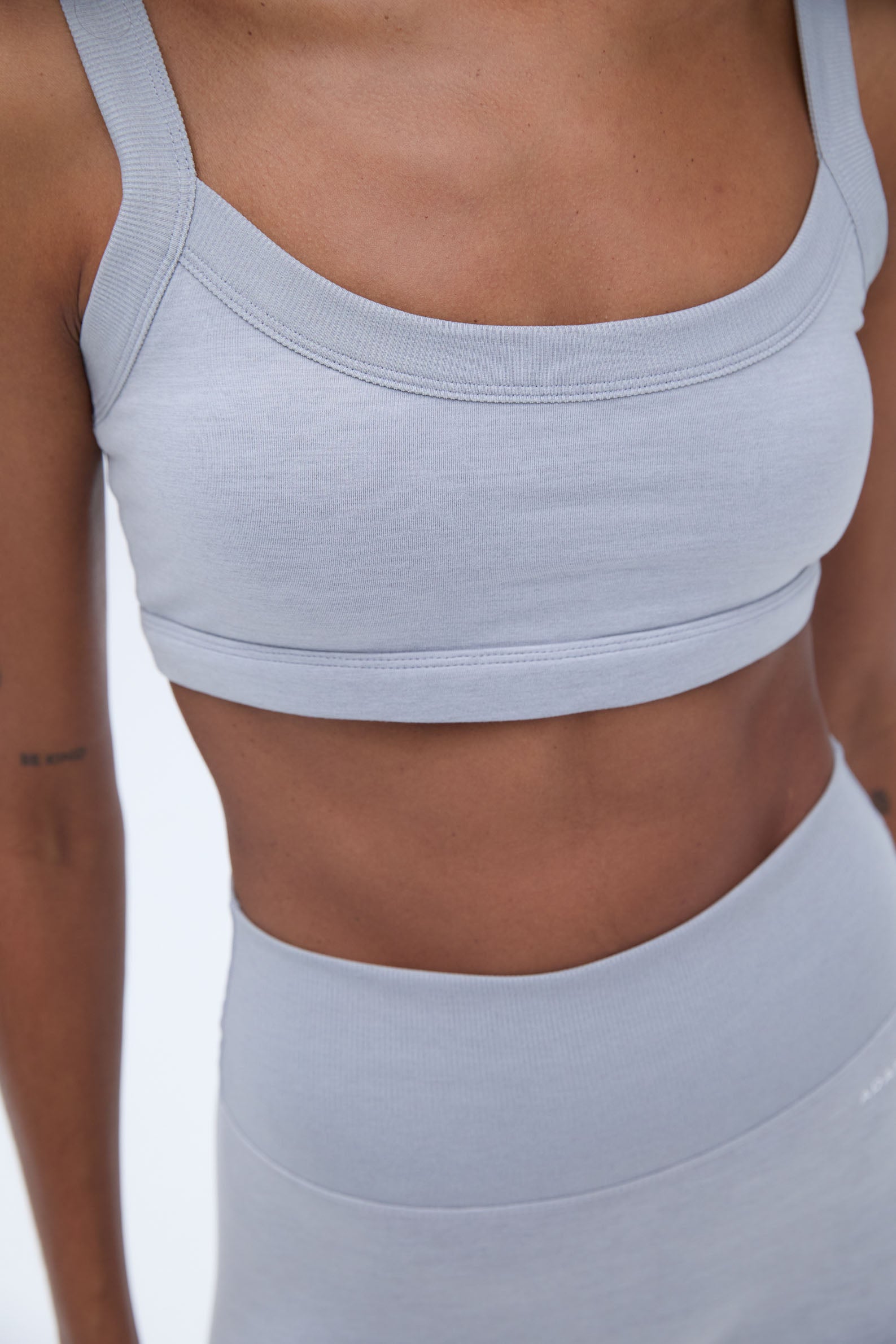 Brushed Wide Binding Bra - Light Grey Melange - Comfortable Seamless Sports Bra for Yoga, Running & Lounge Wear
