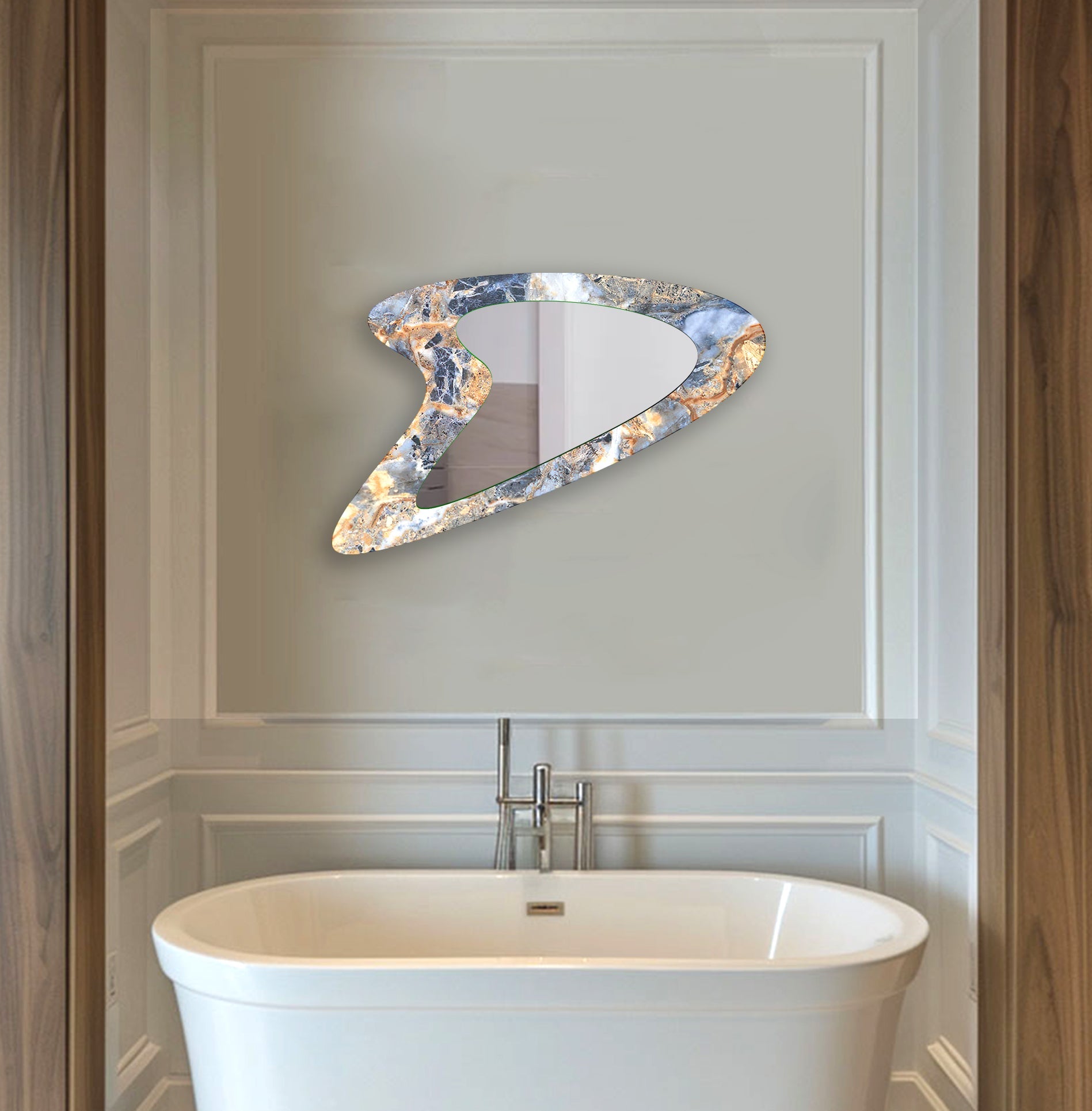 Elegant Blue Marble Wall Mirror - Modern Round Decorative Mirror for Living Room, Bedroom & Bathroom - Home Decor & Interior Design Accent