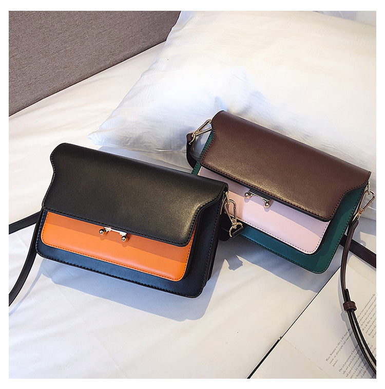 Stylish Women's Contrast Color Leather Shoulder Bag - Fashionable Crossbody Purse for Work, Travel & Everyday Use