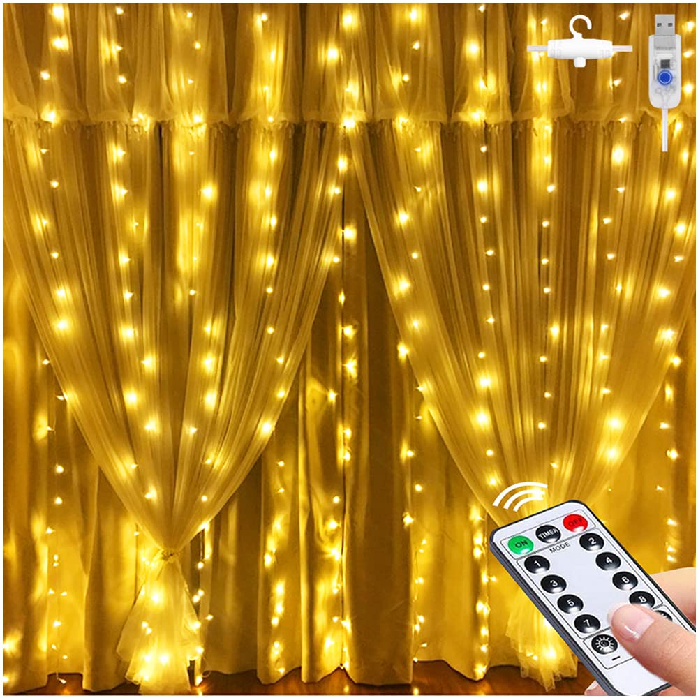300 LED Curtain Lights - 8 Modes, USB Powered, Remote Control for Bedroom & Party Decor