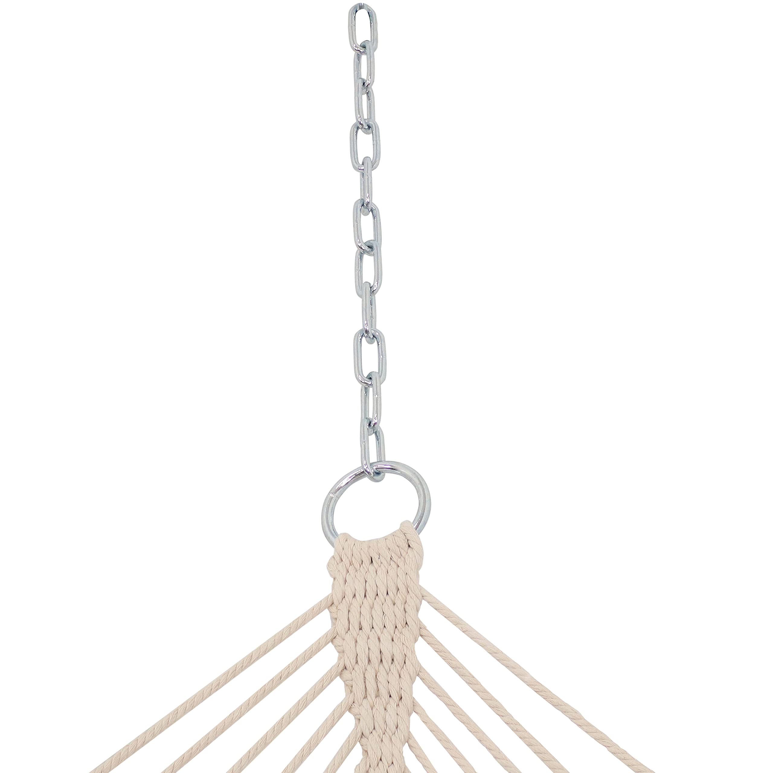 Premium Polycotton Double Hammock with Curved Bamboo Spreader Bars - 450 lb Capacity - Neutral Stripe Design - Perfect for Backyard Relaxation, Camping & Beach Trips