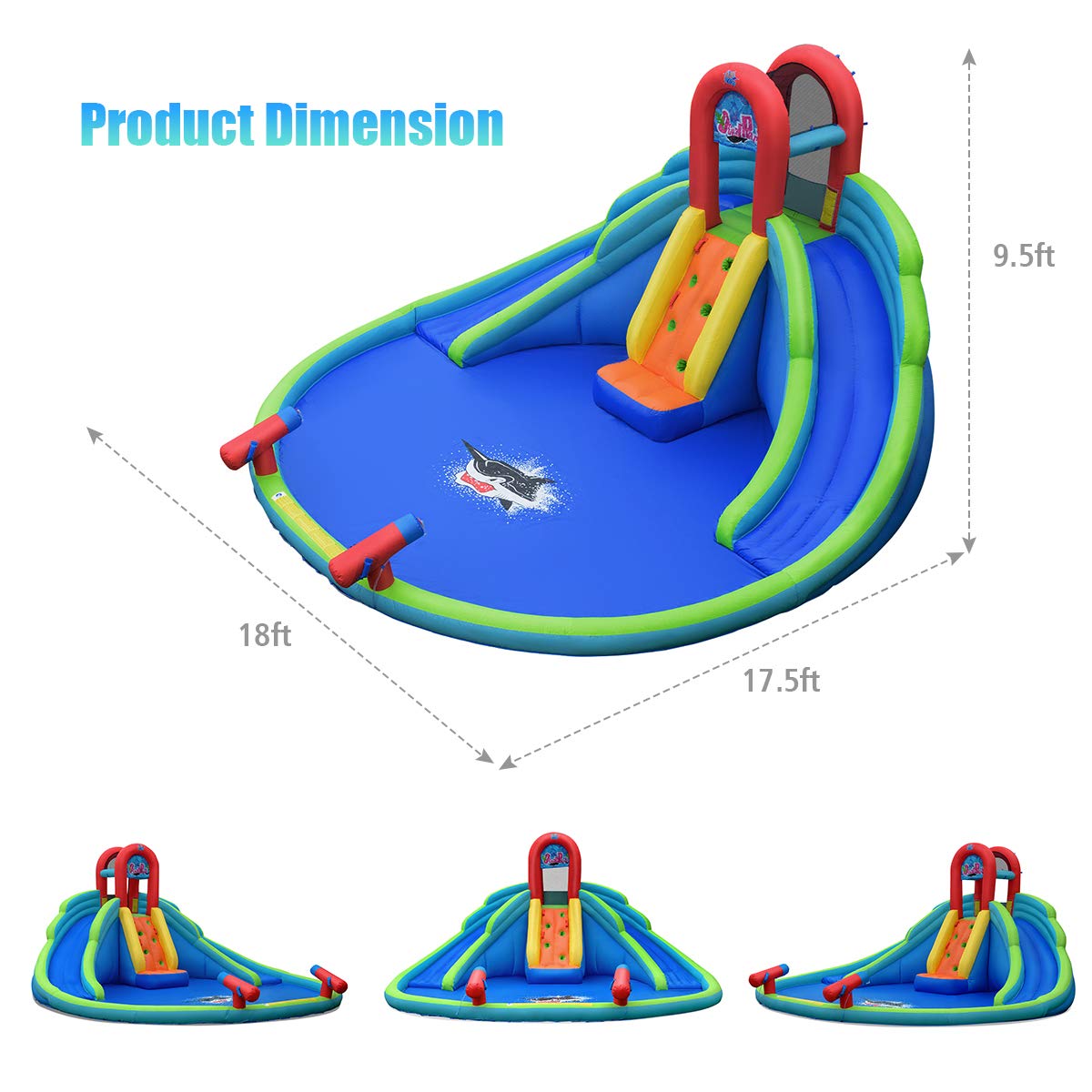 GOFLAME Inflatable Water Slide for Kids - Large Splash Pool, 2 Slides & 2 Water Cannons, Bounce House with Carry Bag, Stakes & Repair Kit (Includes 780W Air Blower) - Perfect for Backyard Parties, Summer Fun & Outdoor Family Activities