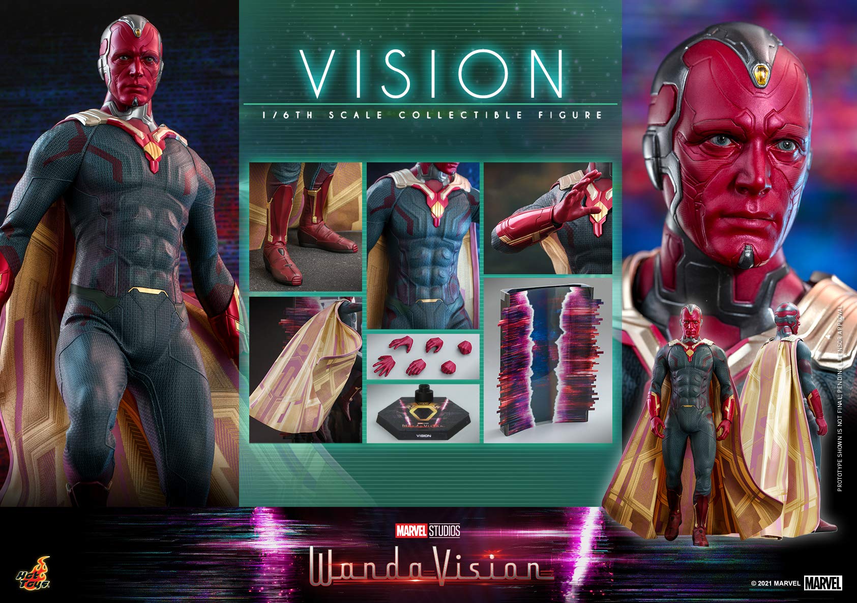 Hot Toys WandaVision 12-Inch Vision Action Figure 1/6 Scale Collectible Model (907936) - Perfect for Marvel Fans, Display & Cosplay