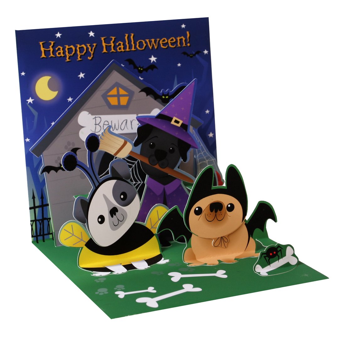 Up With Paper Treasures Halloween Pop-Up Card - DOGS LIKE CANDY TOO! Spooky Greeting Card for Halloween Parties, Trick-or-Treat Decor & Pet Lover Gifts