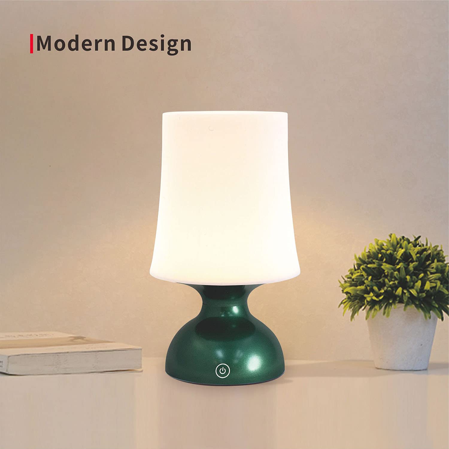Nordic Style LED Table Lamp - Green & White Minimalist Desk Light, Battery Operated Cordless Lamp for Bedroom, Office, Living Room | Perfect Christmas Gift Idea