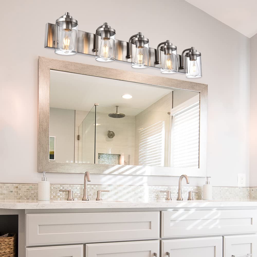 Farmhouse Bathroom Vanity Light Fixtures - Brushed Nickel Wall Sconce Lighting for Mirror, Modern Bathroom Vanity Lights for Bedroom, Kitchen & Living Room - Perfect for Bathroom Makeovers, Bedroom Accent Lighting & Kitchen Decor