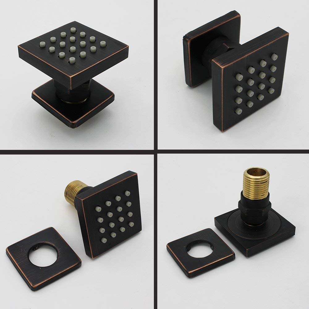 Premium 2 Inch Brass Square Massage Shower Body Spray Jets - Oil Rubbed Bronze Finish - Set of 6 - Luxury Bathroom Upgrade for Spa-Like Experience