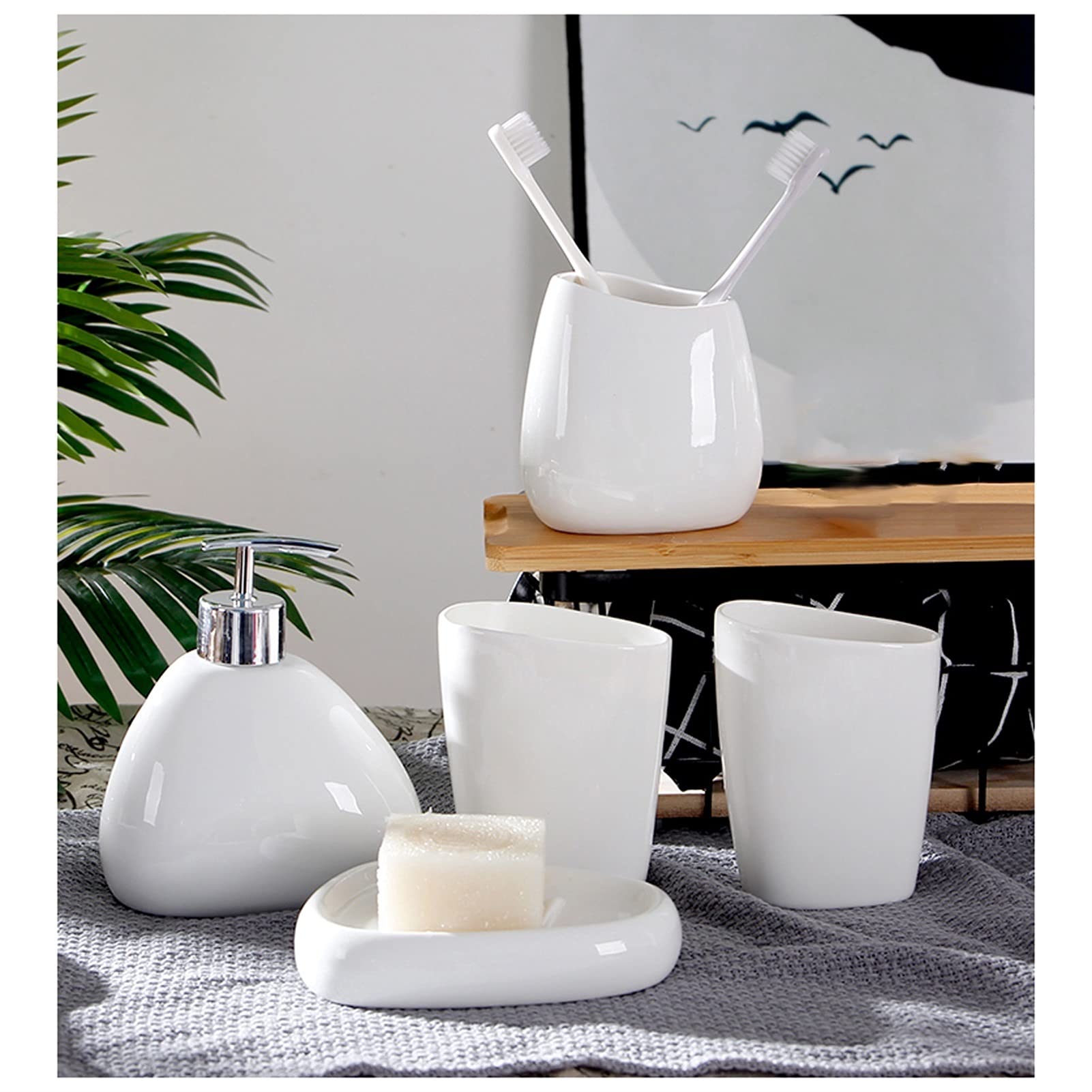Refillable Ceramic Liquid Hand Soap Dispenser Set - 6-Piece White Bathroom Bottles for Soap, Shampoo & Lotion | Perfect for Home, Hotel & Spa Decor