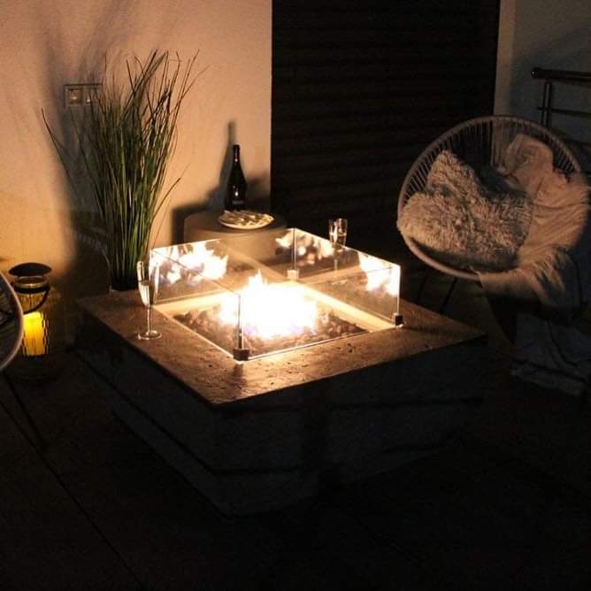 Baroarbunga Modern Concrete Fire Pit Table with Propane Burner - Outdoor Patio Heater for Backyard, Deck, and Garden Gatherings