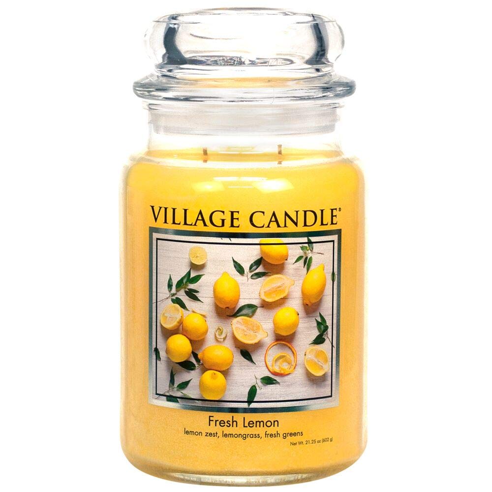 Village Candle Lavender Sea Salt & Fresh Lemon Scented Candles - 21.25 oz Large Glass Apothecary Jar - Purple & Yellow - Relaxing Aromatherapy for Home, Spa & Bedroom Decor