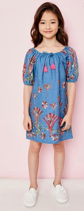 Girls Summer Dreams Denim Tunic Top - Cute Casual Dress for Kids | Perfect for Playdates, Beach Outings & Summer Vacations