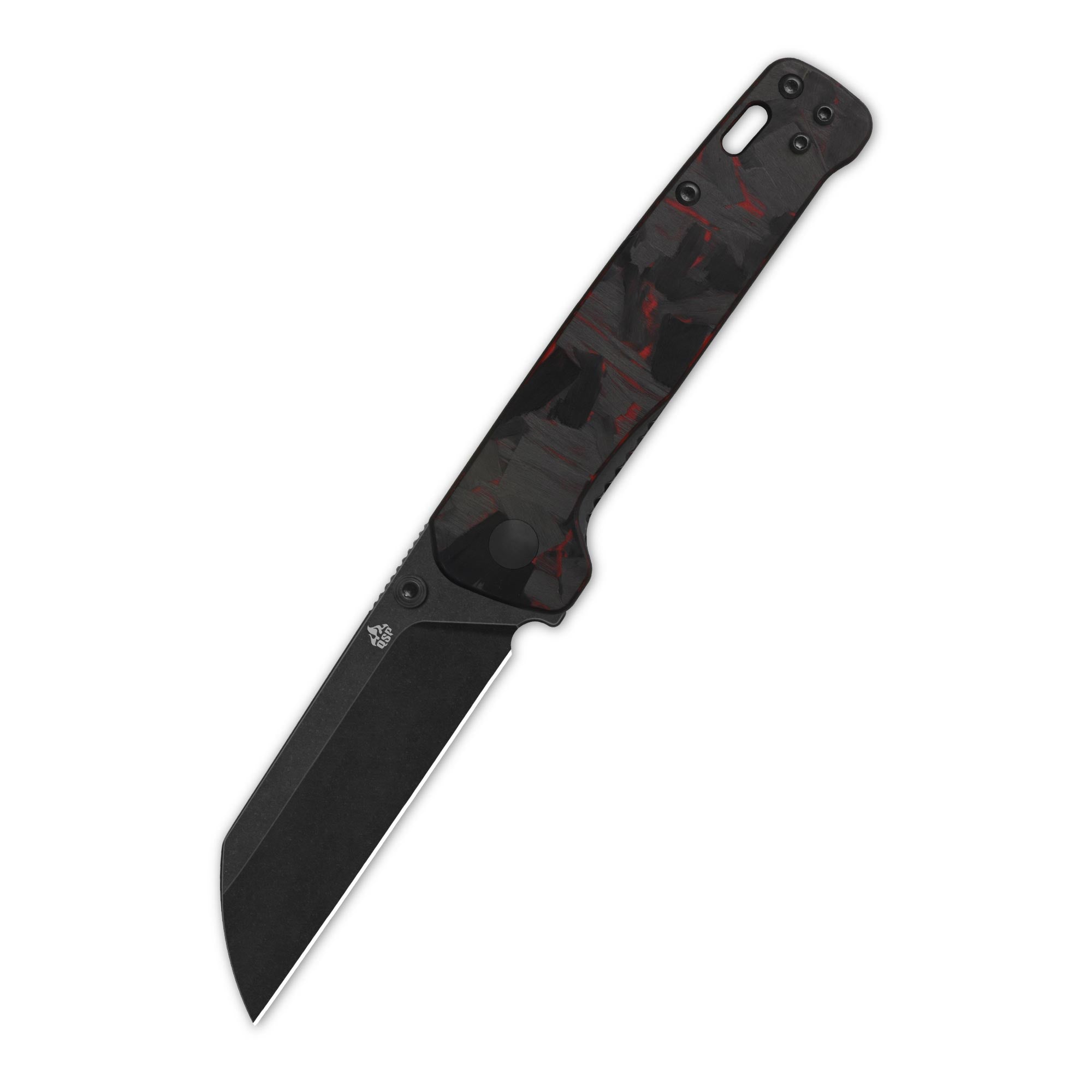 QSP Penguin V2 Liner Lock Pocket Knife - D2 Steel Blade, Red Shredded Carbon Fiber Overlay, G10 Handle - EDC, Outdoor, Camping, Hiking, Survival Tool
