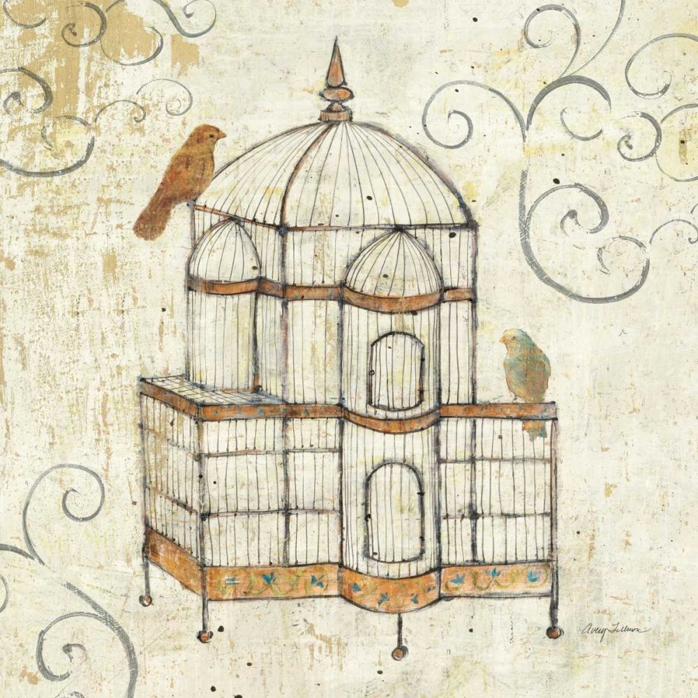Vintage Bird Cage Art Print by Avery Tillmon - 24x24 Inch Wall Decor Poster | Perfect for Living Room, Bedroom or Office Decor