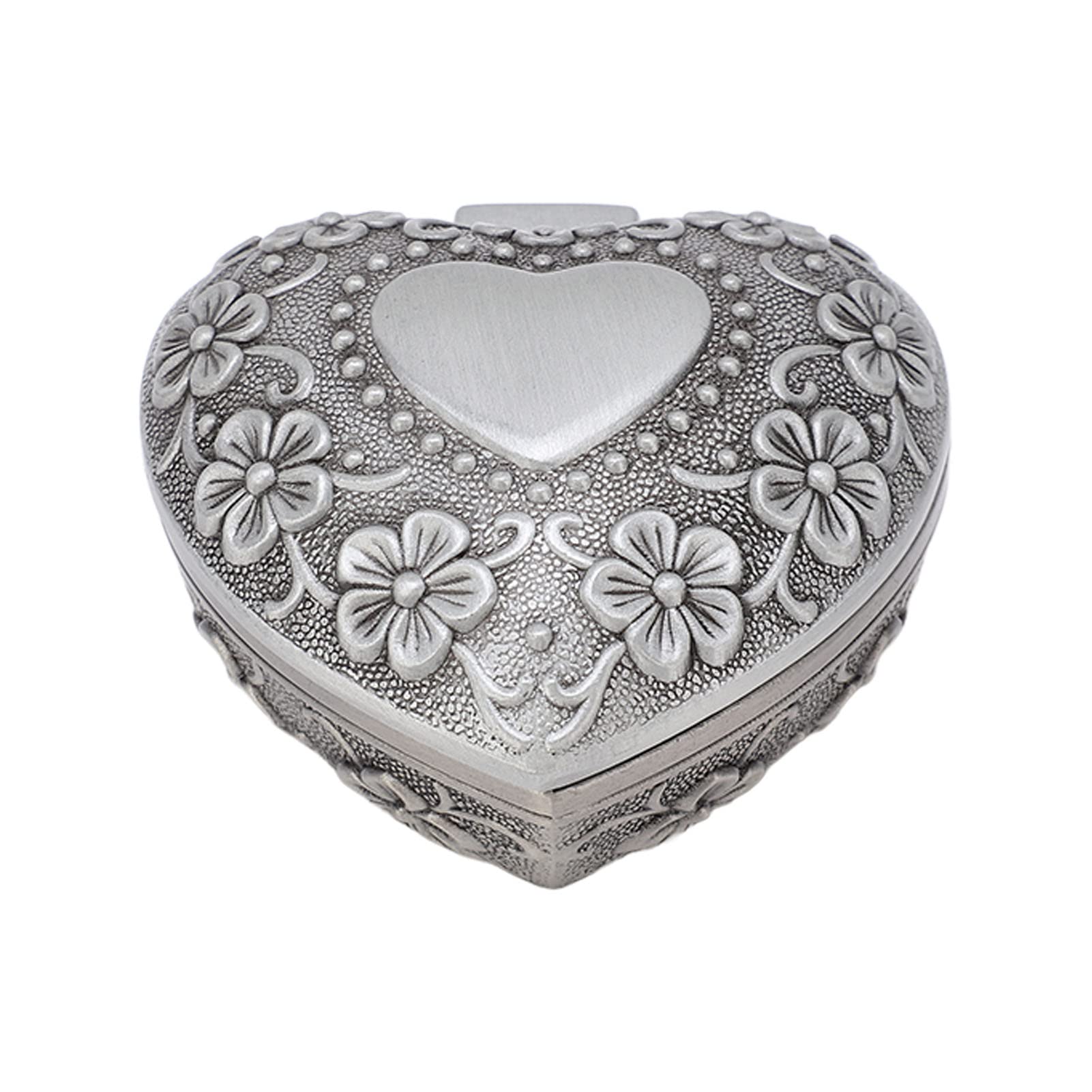 Vintage Metal Heart Shaped Jewelry Box with Floral Carving - Elegant Retro Jewelry Storage Organizer for Rings, Necklaces & Earrings - Perfect Gift for Valentine's Day, Anniversary & Bridal Shower