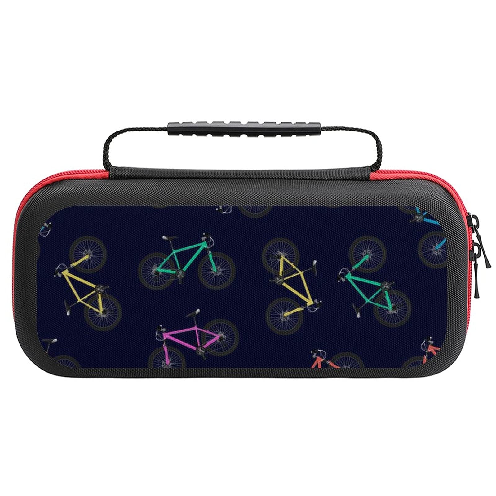 Colorful Bikes Pattern Printed Travel Carrying Case for Nintendo Switch Lite & Accessories - Waterproof Storage Bag for Gaming Console Protection During Travel, Commuting and Outdoor Adventures